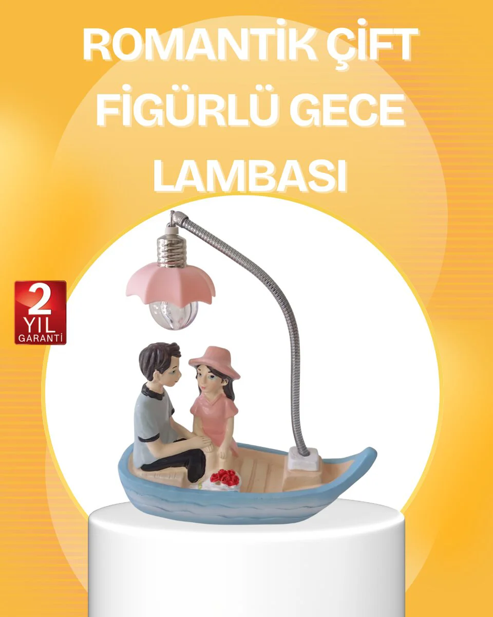 Romantik Çift Figürlü Gece Lambası Sandal Modeli - Sevgililere Özel Hediye ve Dekor