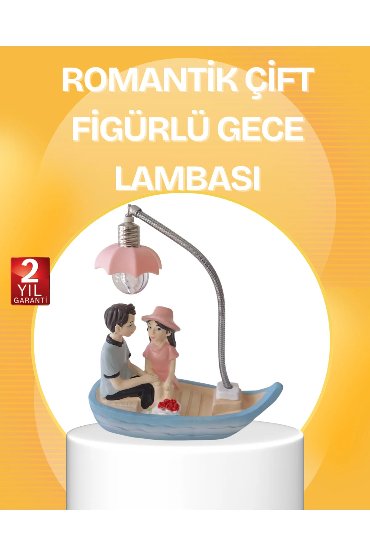 Romantik Çift Figürlü Gece Lambası Sandal Model Sevgiliye Özel He
