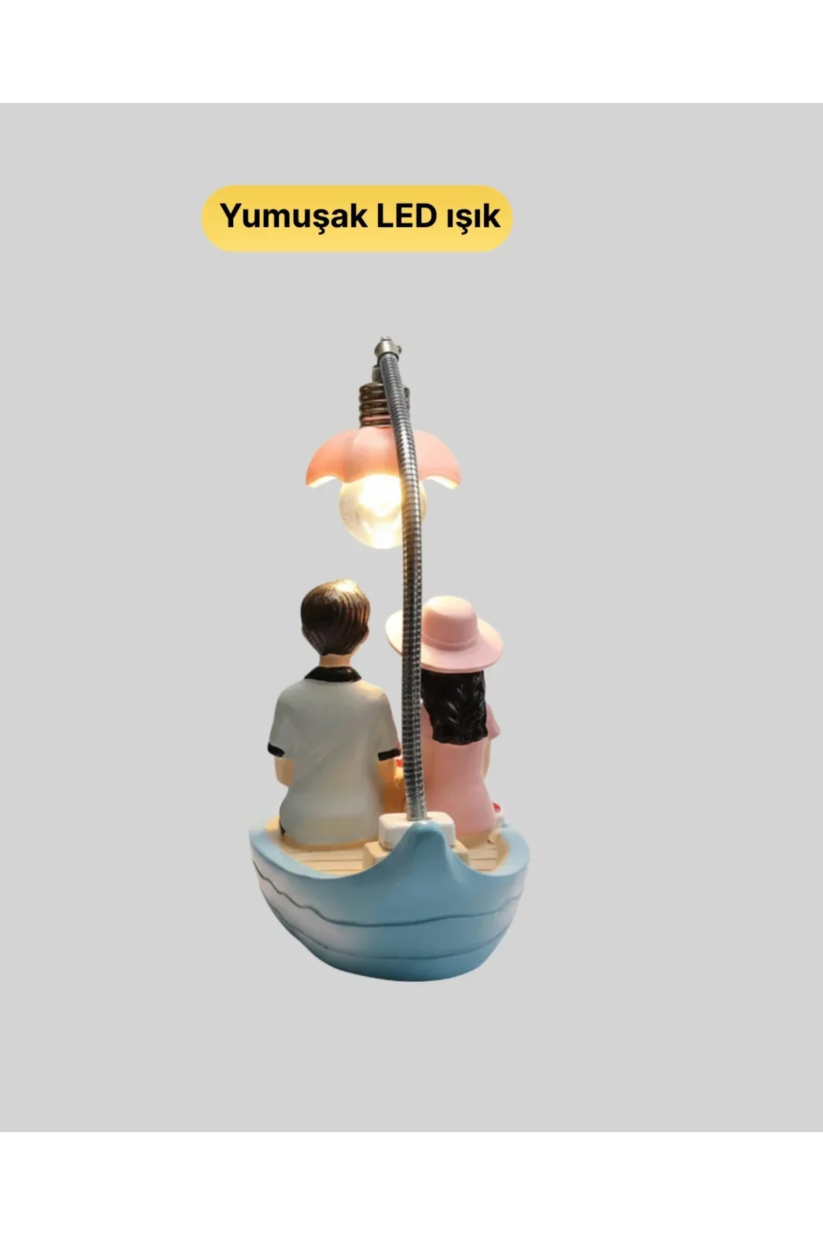 Romantik Çift Figürlü Gece Lambası Sandal Model Sevgiliye Özel Hediye