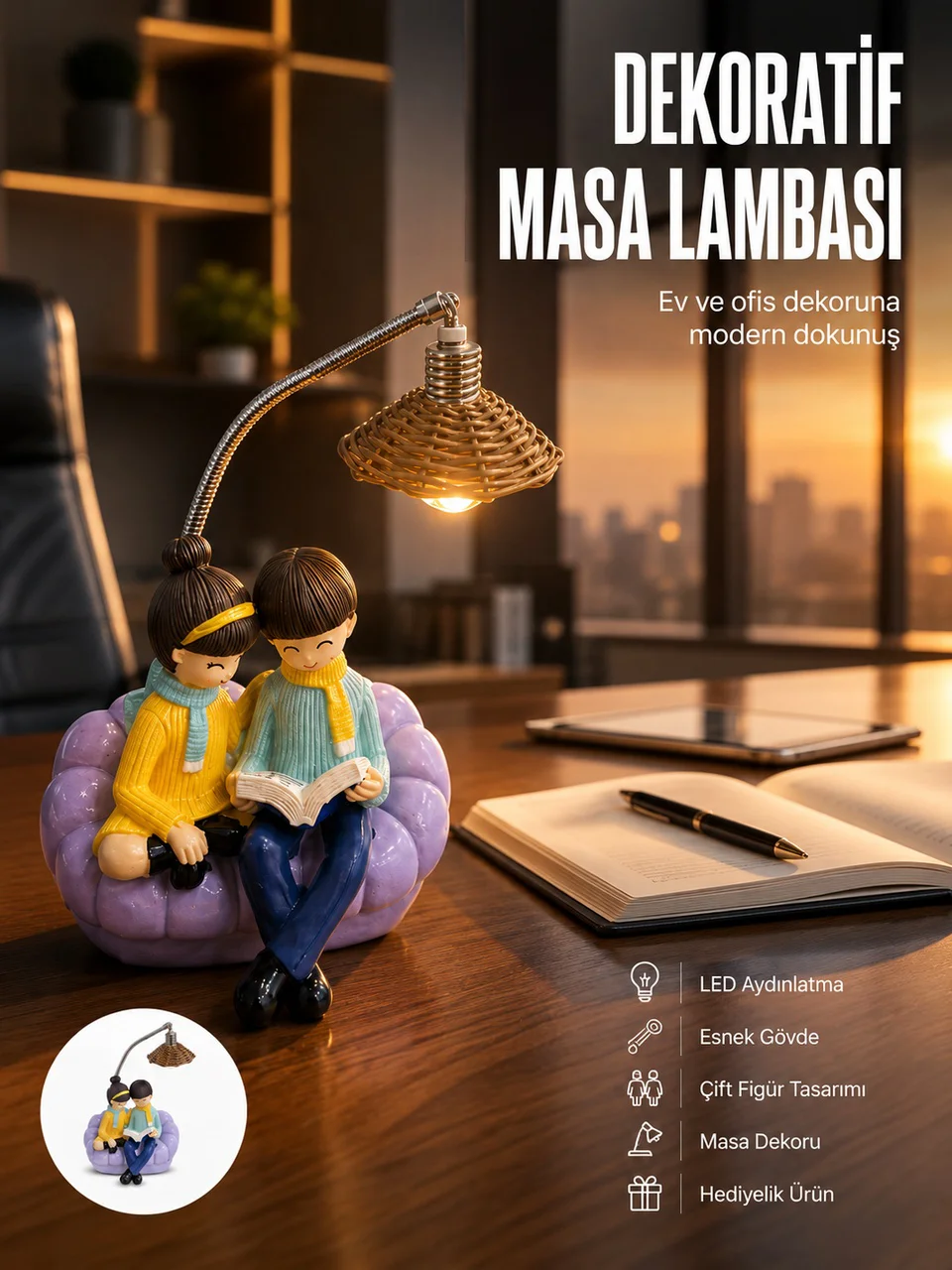 Romantik Çift Temalı Dekoratif Masa Lambası Yumuşak Led Işık - Lisinya Diğer