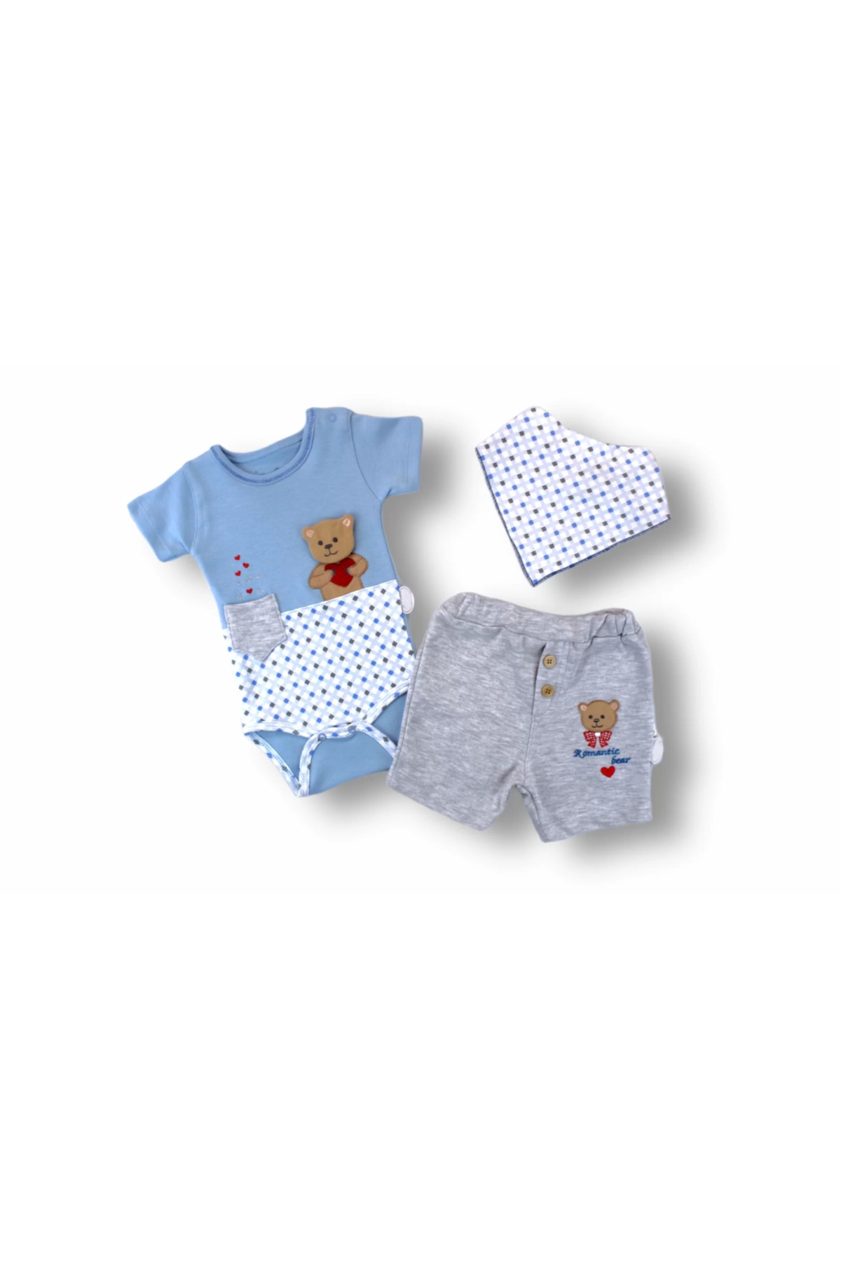 Mcem Store Romantik İcik Nakişli Bandajli Kisa Kollu Zibinli 3Lü Kiz-Erkek B