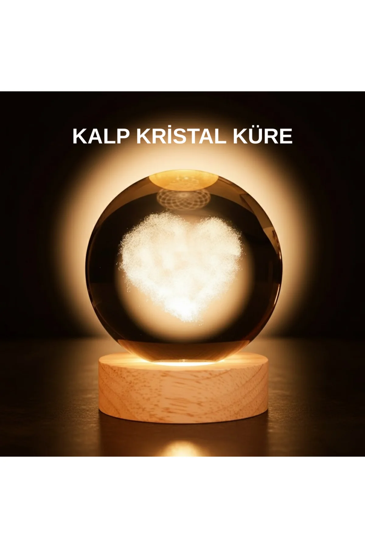 Romantik Kalpli Kristal Cam Küre USB’li Işıklı Dekoratif Obje