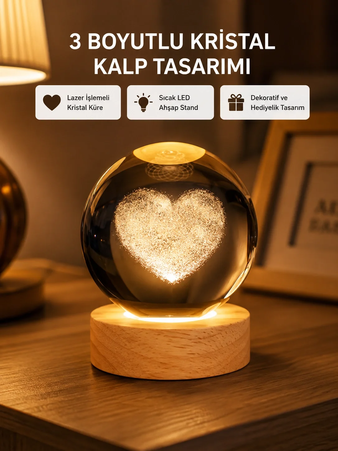 Romantik Kalpli Kristal Cam Küre USB’li Işıklı Dekoratif Obje Fiyatı, Yorumları ve Özellikleri