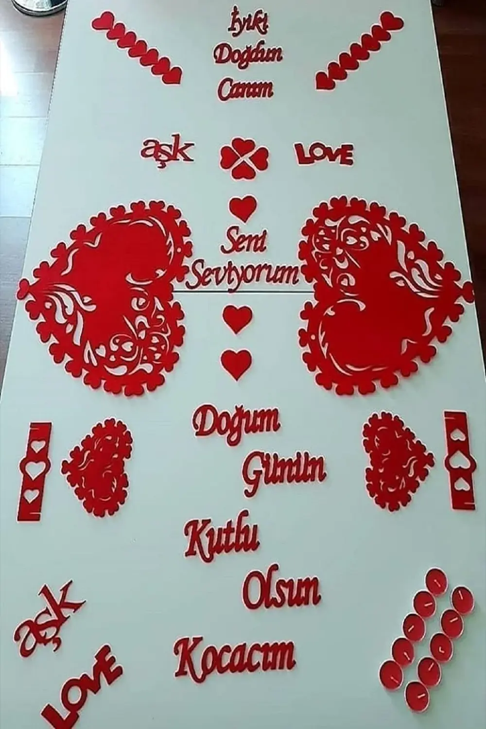 Romantik Masa Süsleme Set Kalın Keçe Amerikan Servis Runner Sunum