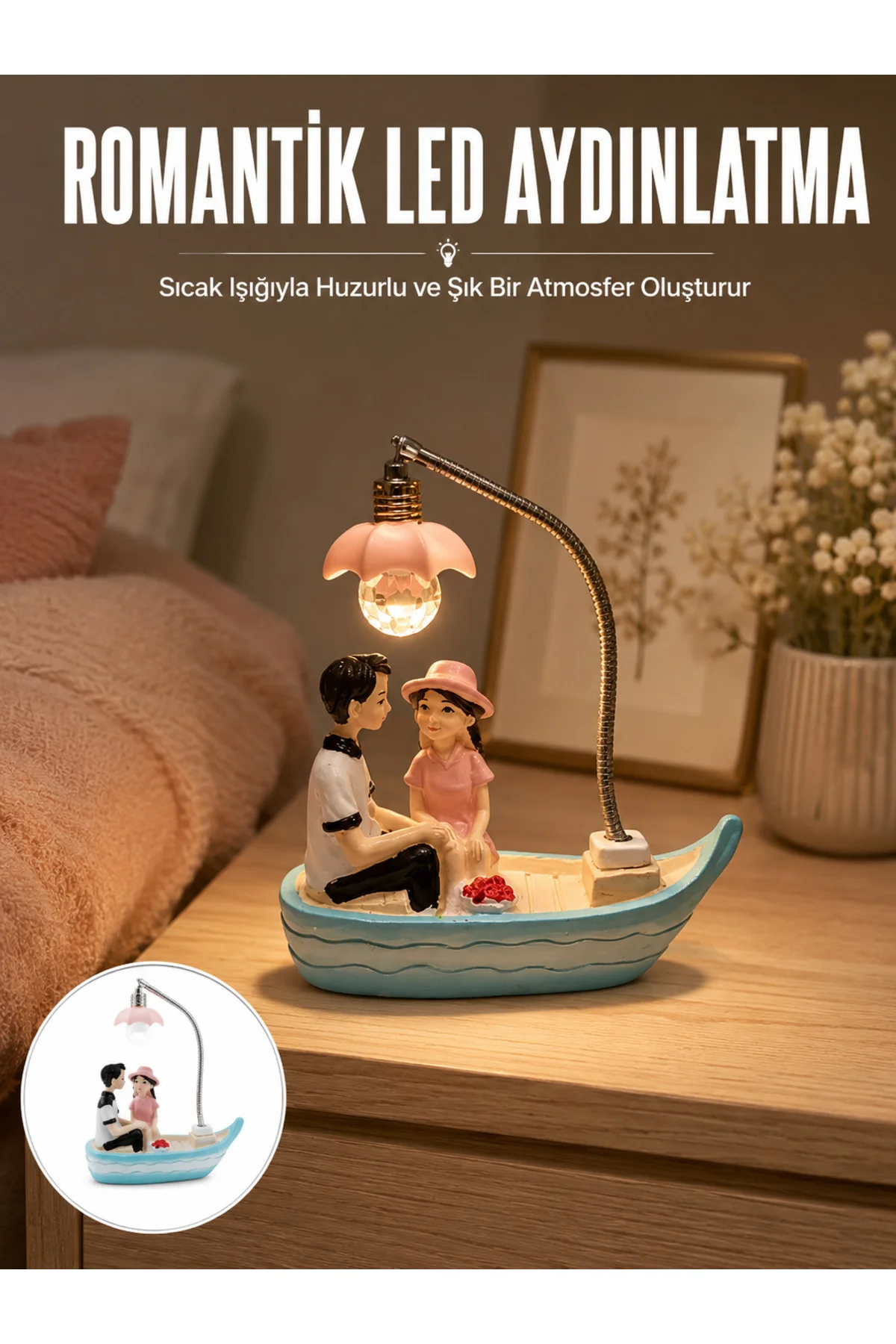 Romantik Sandal Üzerinde Çift Figürü LED Gece Lambası Masa Dekoru Yeni Nesil Romantik Sandal Üzerinde Çift Figürü LED Gece Lambası Masa Dekoru Yeni Nesil