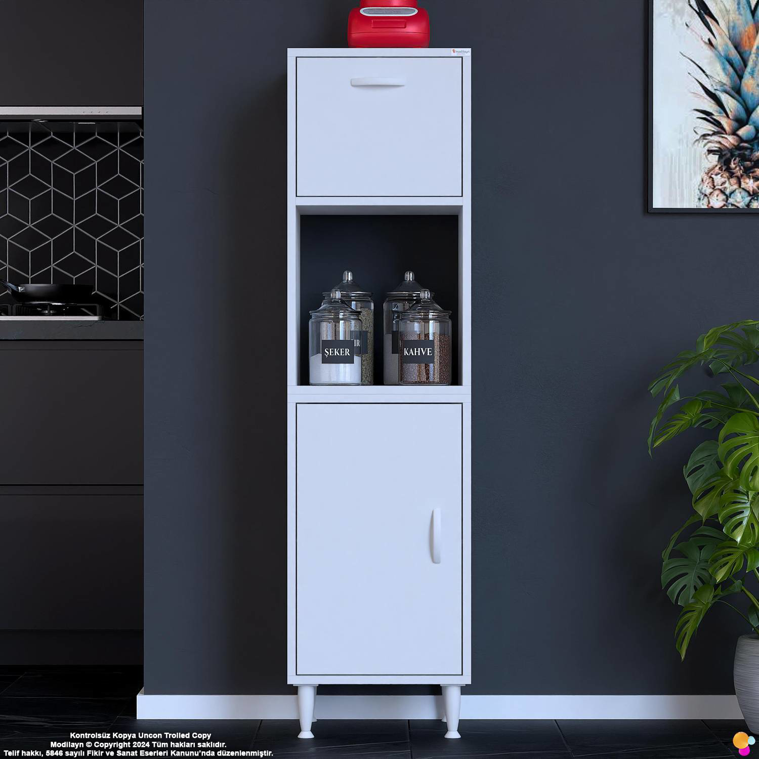 Rona 35 cm Tek Kapaklı Mutfak Kiler Dolabı Raflı Çok Amaçlı Dolap - Görsel 3