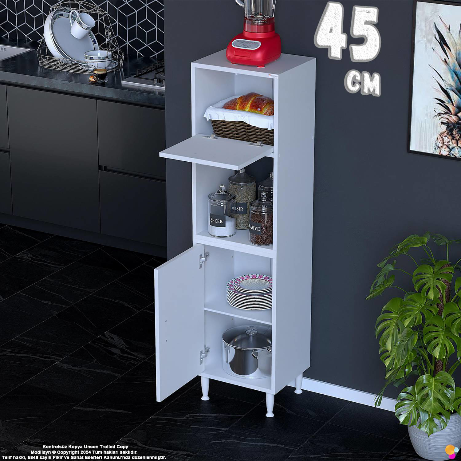 Rona 45 cm Tek Kapaklı Mutfak Kiler Dolabı Raflı Çok Amaçlı Dolap Rona 45 cm Tek Kapaklı Mutfak Kiler Dolabı Raflı Çok Amaçlı Dolap
