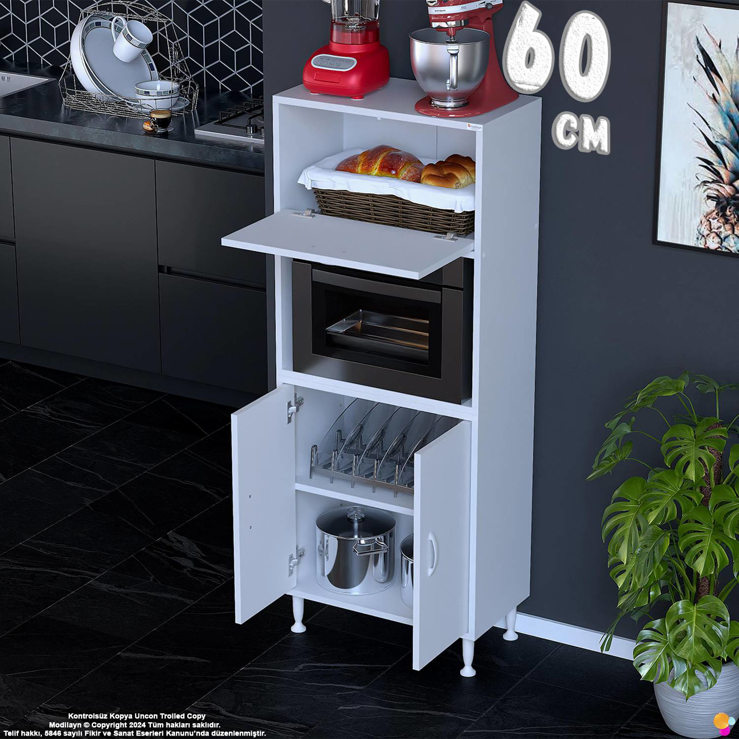 Rona 60 cm Çok Amaçlı Mutfak Kiler Dolabı Raflı Mikrodalga Fırın Rona 60 cm Çok Amaçlı Mutfak Kiler Dolabı Raflı Mikrodalga Fırın