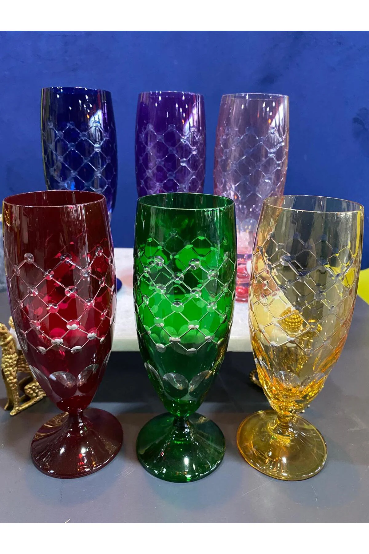 Rona Fülüt Kristal Kesme Ayaklı Kahve Yanı Bardağı