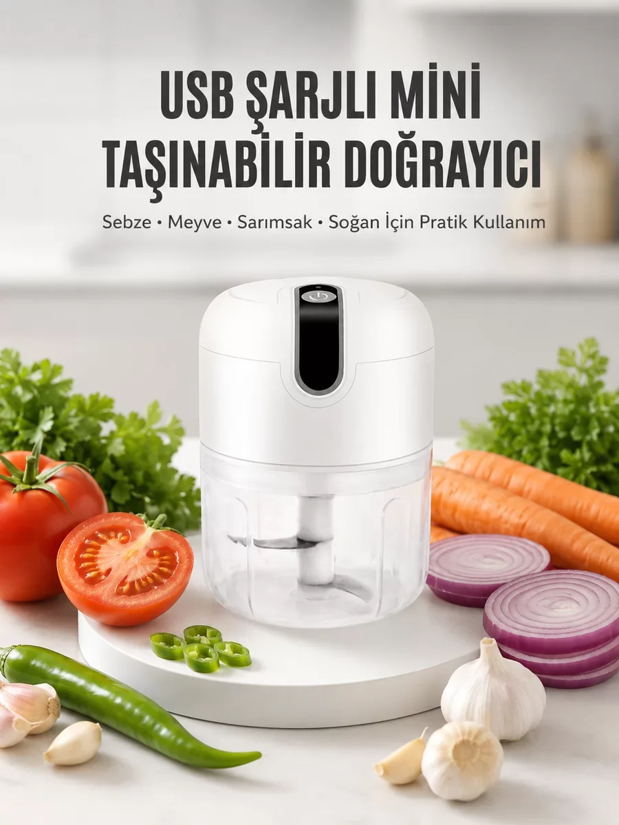 Rondo Doğrayıcı 250 ML Taşınabilir USB Şarjlı Pratik El Rondo Ble
