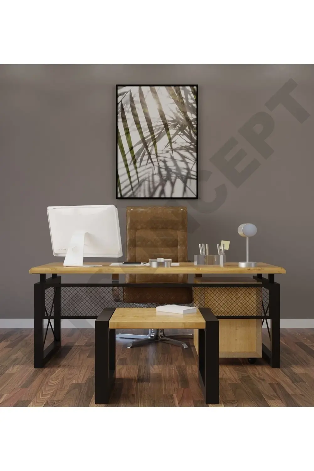 Nt Concept Roni Doğal Ahşap Üçlü Ofis Ve Çalışma Odası Takımı-180'Lık Takım