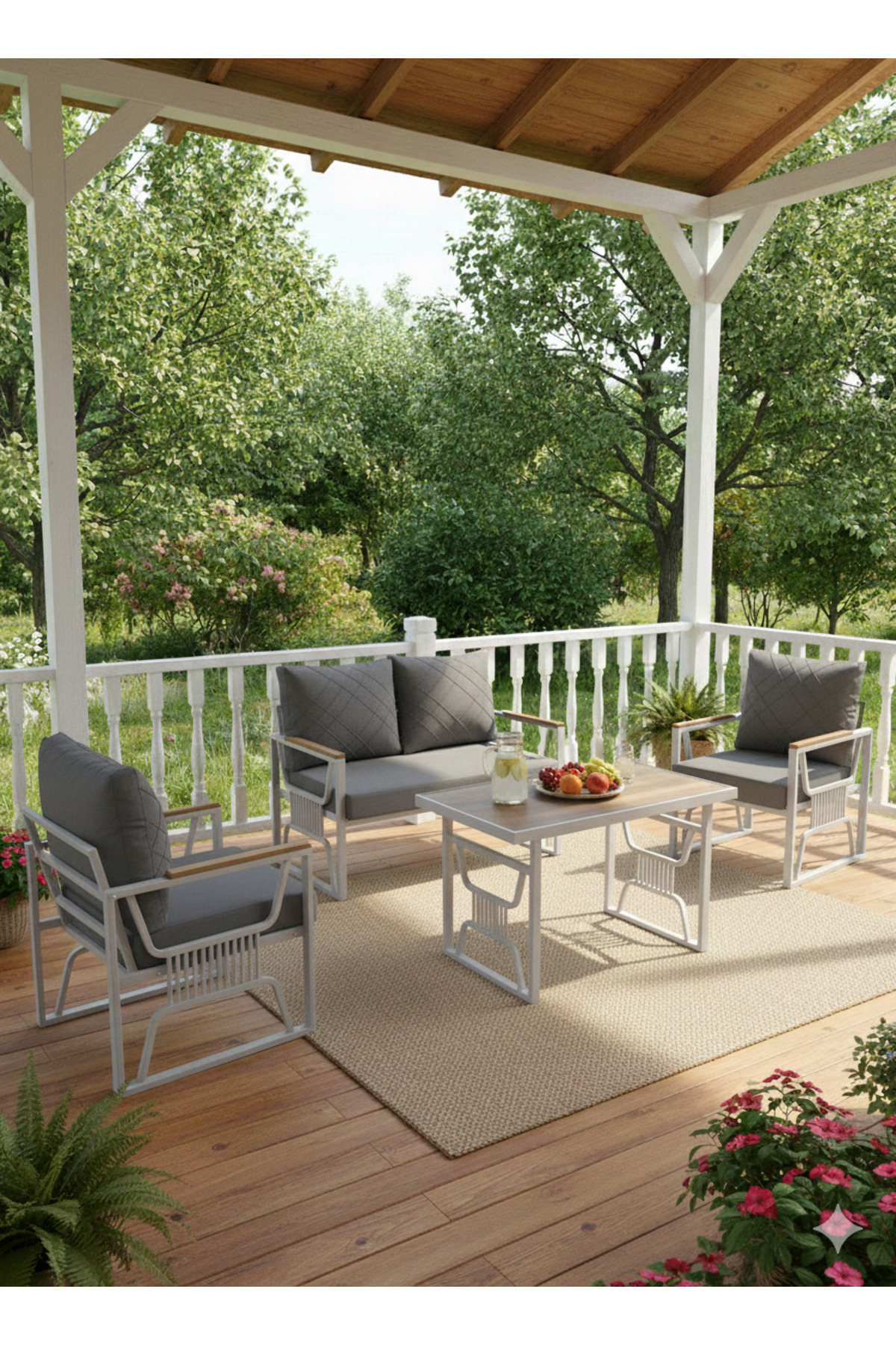Rosa 211 Masalı Açık Gri Dış Mekân Koltuk Takımı – Modern Bahçe &