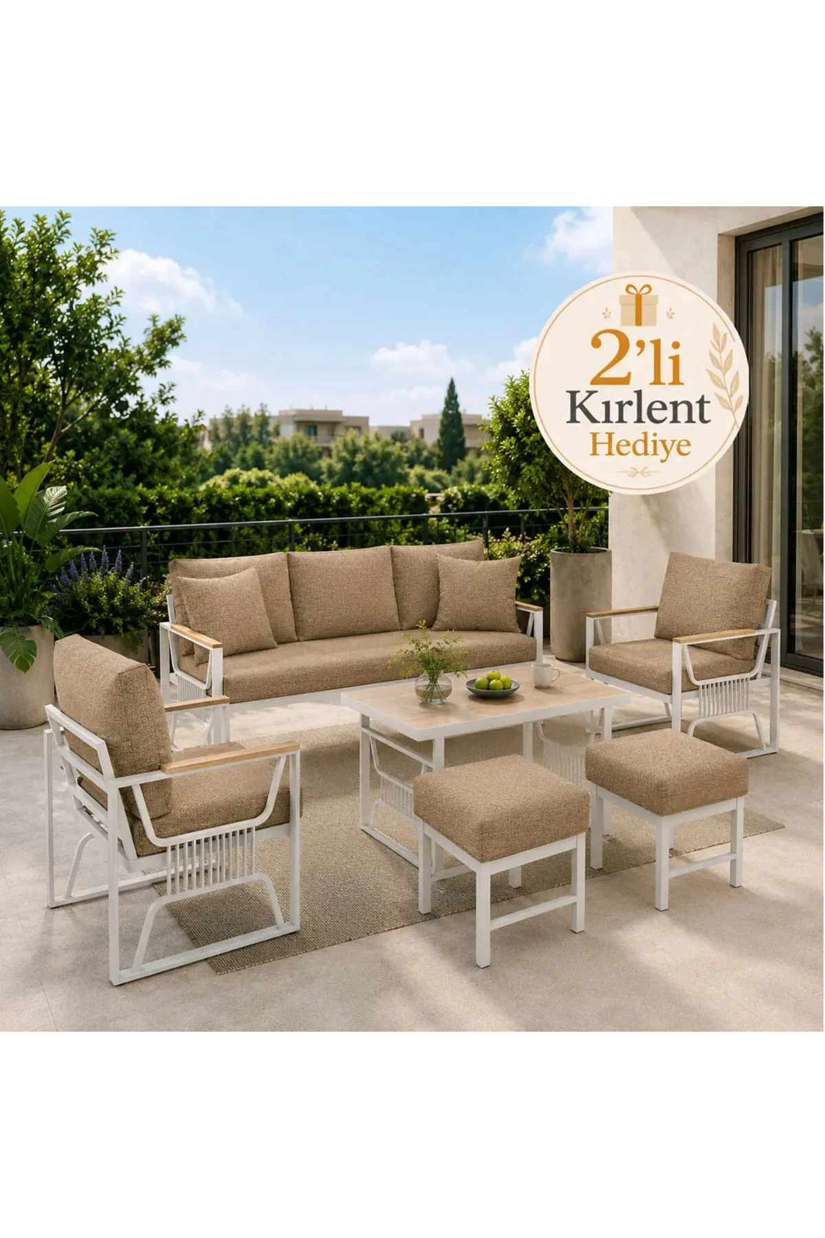 Rosa Krem 3+1+1 Masalı 2 Puflu Bahçe Oturma Grubu – 2 Kırlent Hediyeli Fiyatı, Yorumları ve Özellikleri