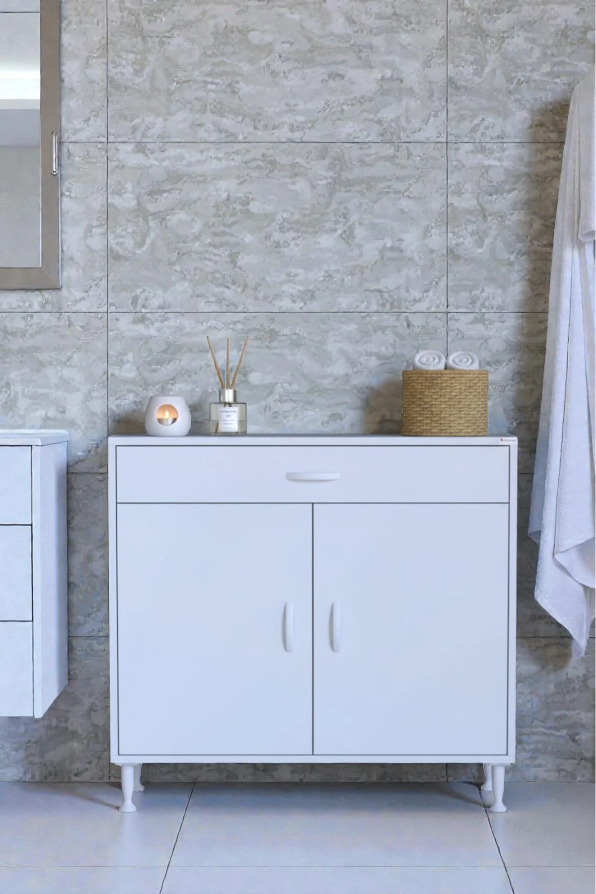 Rose 100 cm Beyaz 1 Çekmeceli Banyo Mutfak Dolabı 4 Bölmeli 3 Raf