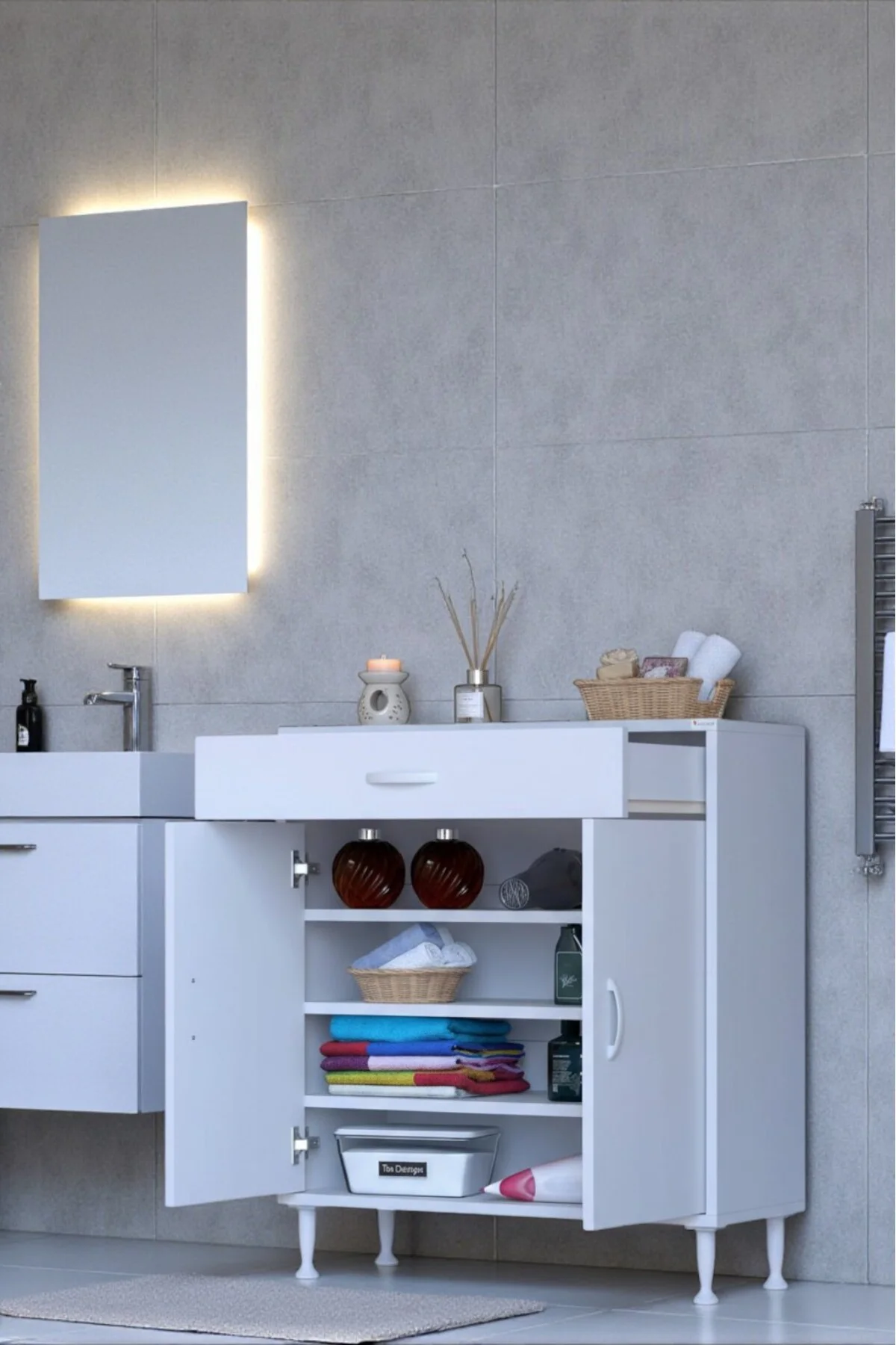 Rose 85 cm Beyaz 1 Çekmeceli Banyo Mutfak Dolabı 4 Bölmeli 3 Rafl Rose 85 cm Beyaz 1 Çekmeceli Banyo Mutfak Dolabı 4 Bölmeli 3 Rafl