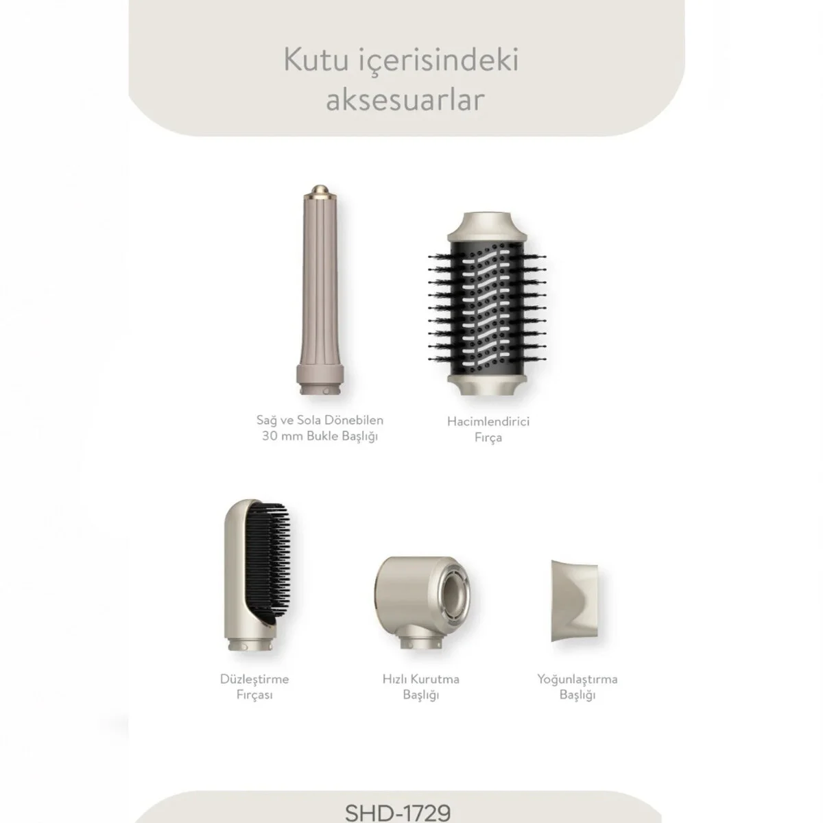 Rose Gold Air Brush 5İN1=BUKLE-HACİMLE-DÜZLEŞTİR-2-FIRÇA Saç Kurutma - Şekil Makinesi 1300W3-KDM.HIZ - Derece SHD-1729 Fiyatı, Yorumları ve Özellikleri