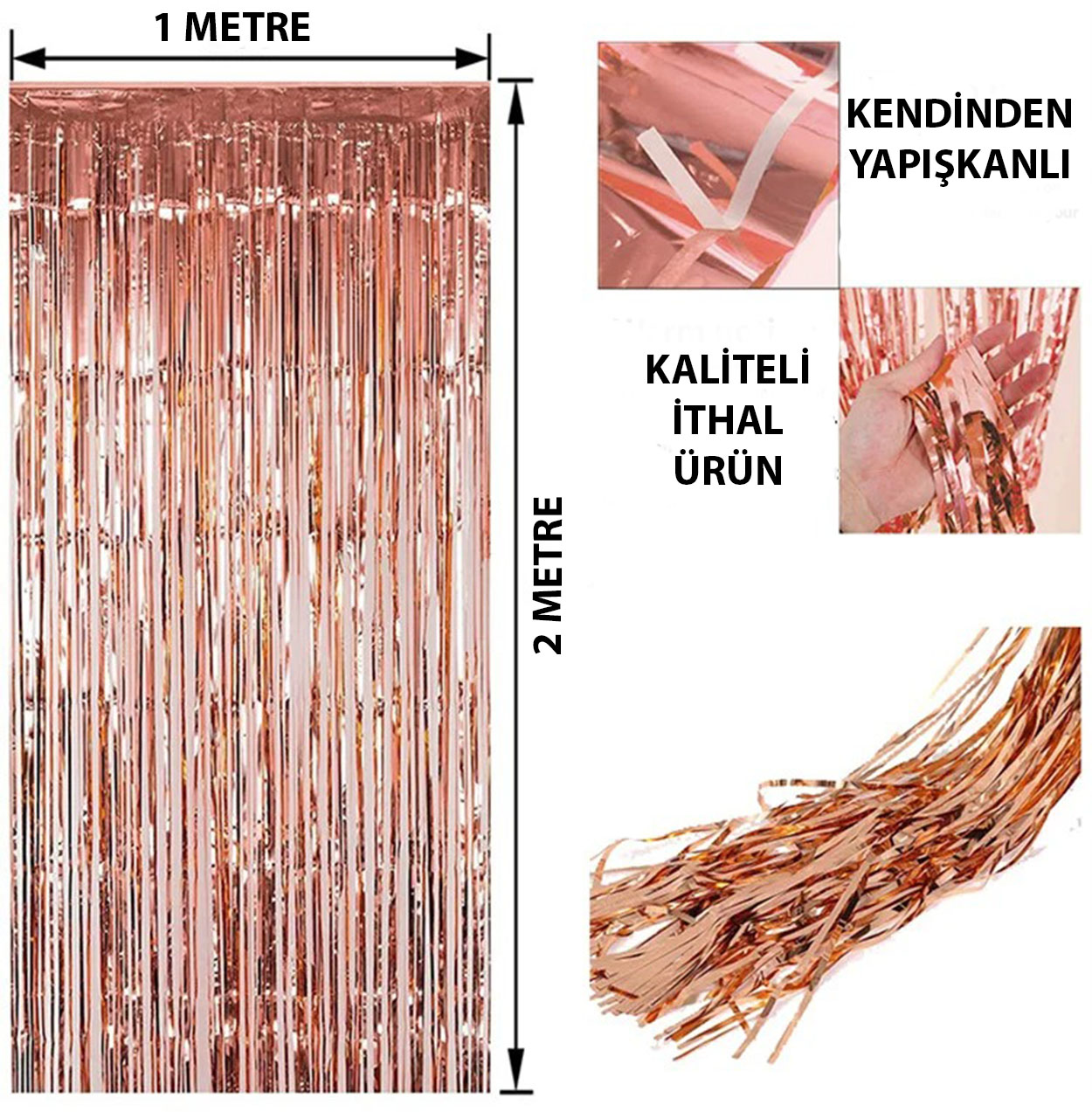 Rose Gold Püsküllü Kapı Perdesi - Parti, Bekarlığa Veda, Doğum Gü