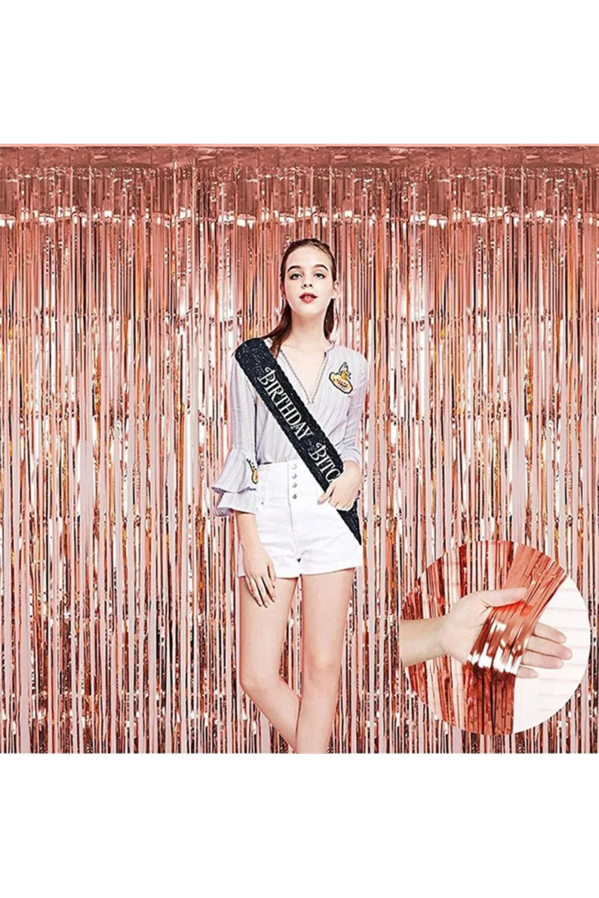 Rose Gold Püsküllü Kapı Perdesi - Parti, Bekarlığa Veda, Doğum Gü
