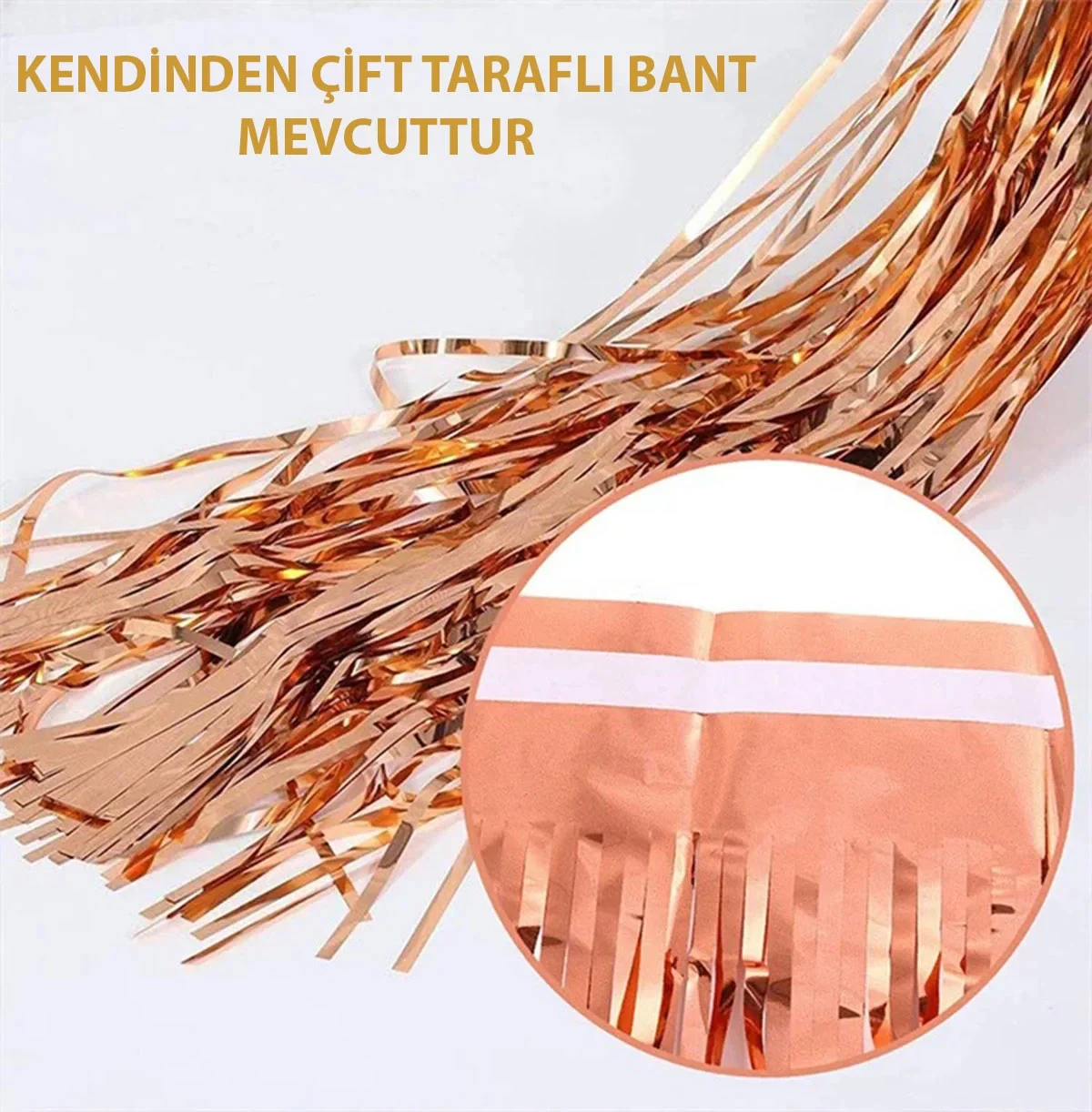 Rose Gold Püsküllü Kapı Perdesi - Parti, Bekarlığa Veda, Doğum Günü 1x2 m
