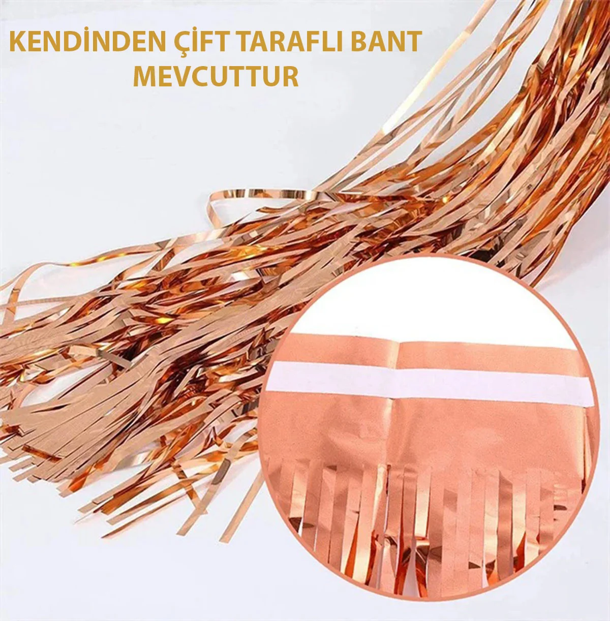 Rose Gold Püsküllü Kapı Perdesi - Kendinden Yapışkanlı Süsleme Perdesi | Parti & Doğum Günü