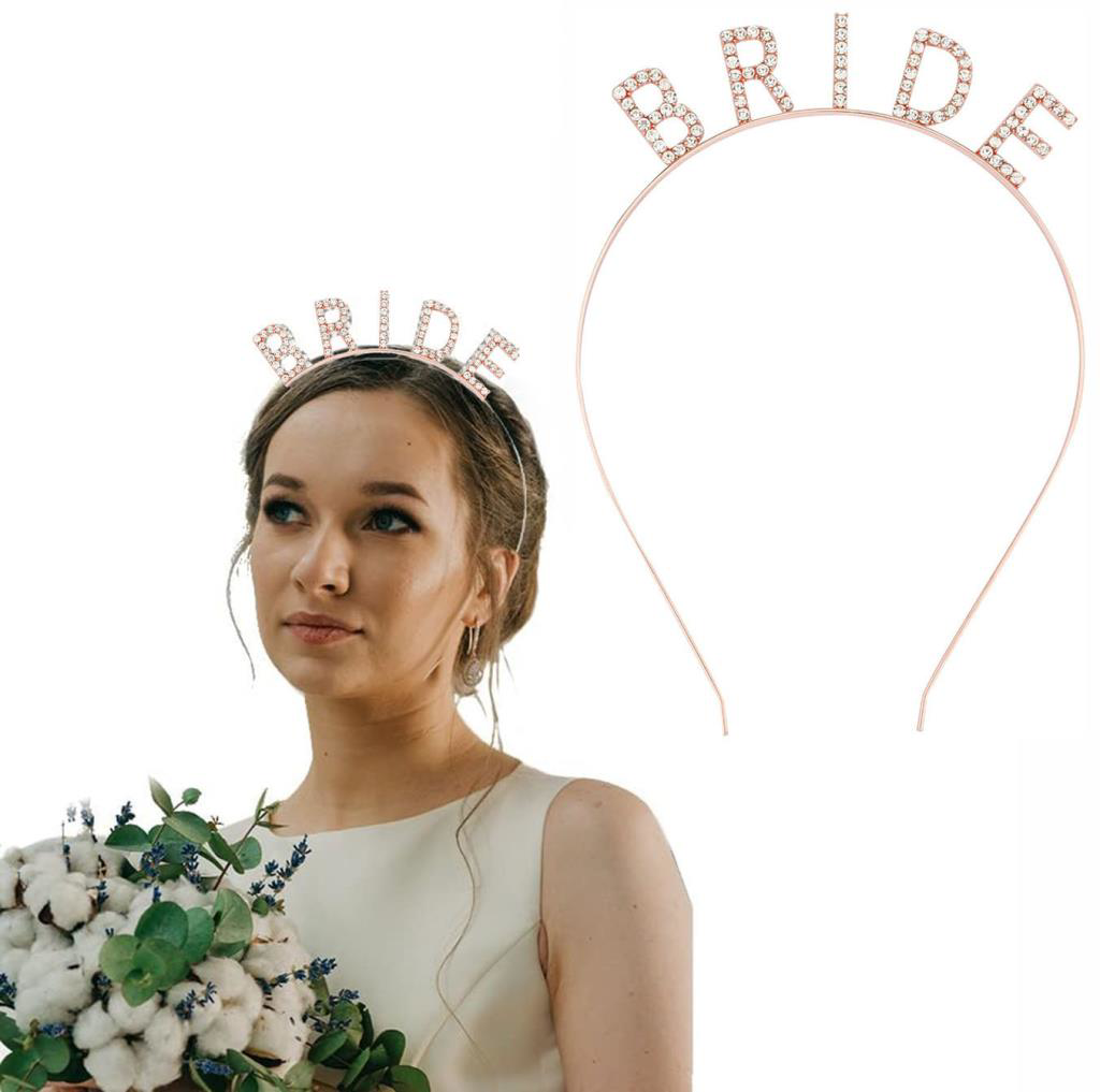Rose Gold Renk Bekarlığa Veda Kristal Taş Bride Tacı İthal 16x10 