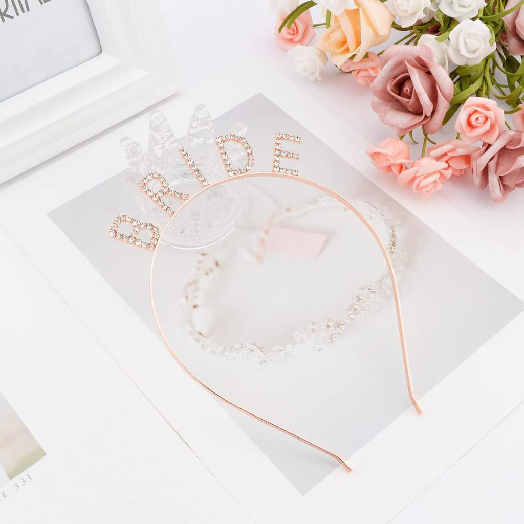 Rose Gold Renk Bekarlığa Veda Kristal Taş Bride Tacı İthal 16x10 