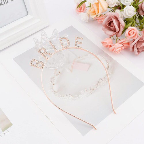 Rose Gold Renk Bekarlığa Veda Kristal Taş Bride Tacı İthal 16x10 