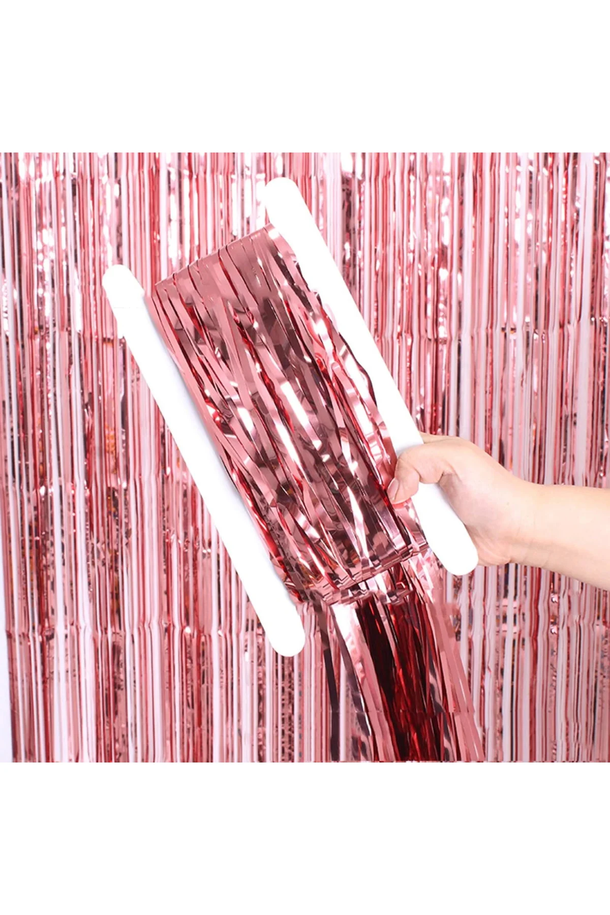 Rose Gold Renk Ekstra Metalize Parlak Saçaklı Arka Fon Perde İtha