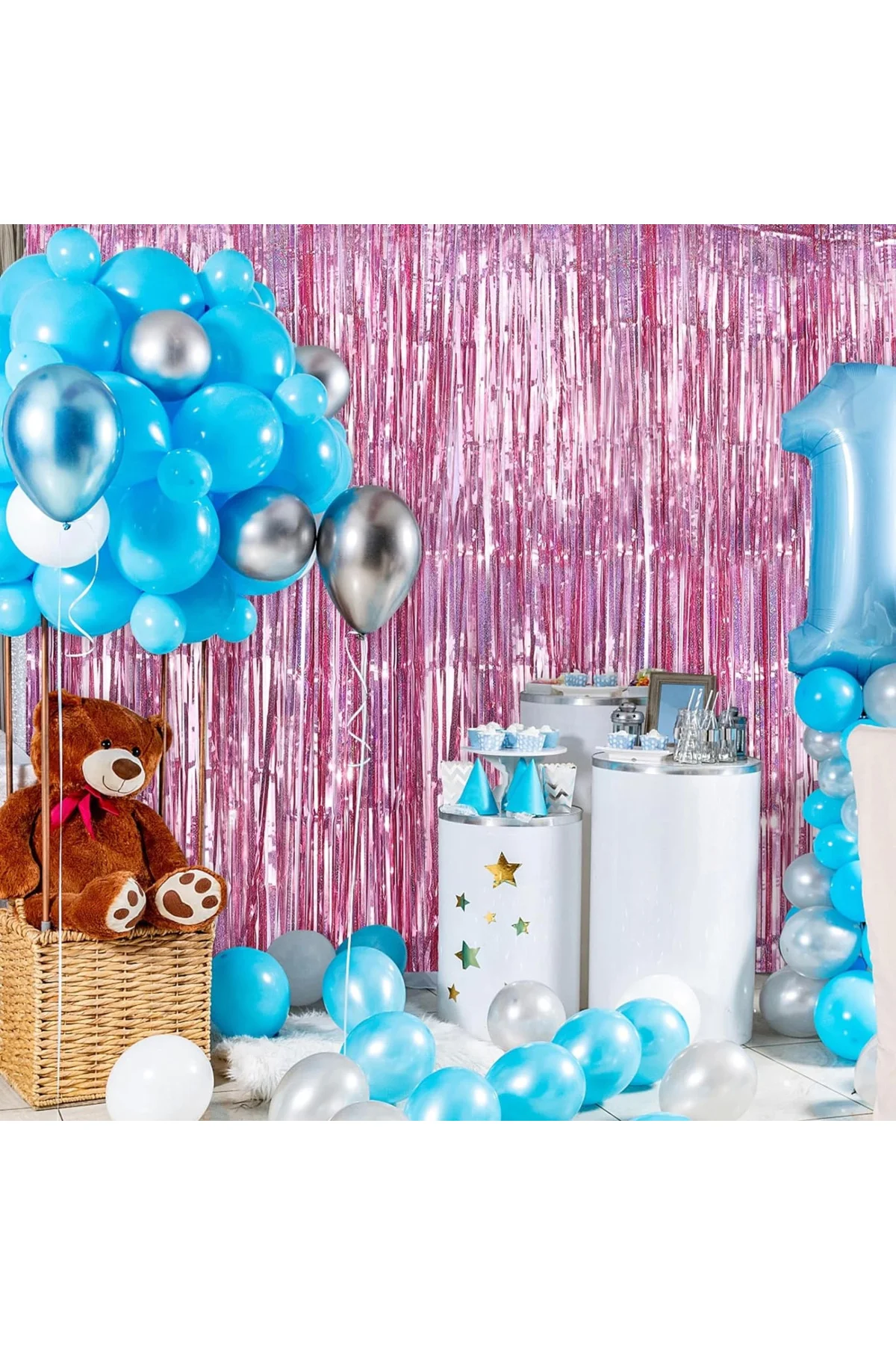 Rose Gold Renk Ekstra Metalize Parlak Saçaklı Arka Fon Perde İtha