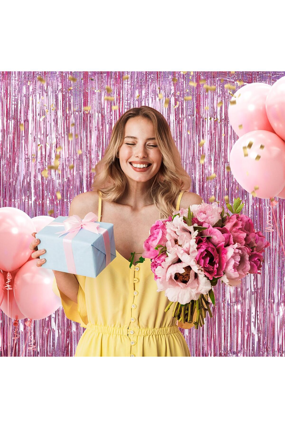 Çerçici Rose Gold Renk Ekstra Metalize Parlak Saçakli Arka Fon Perde İtha