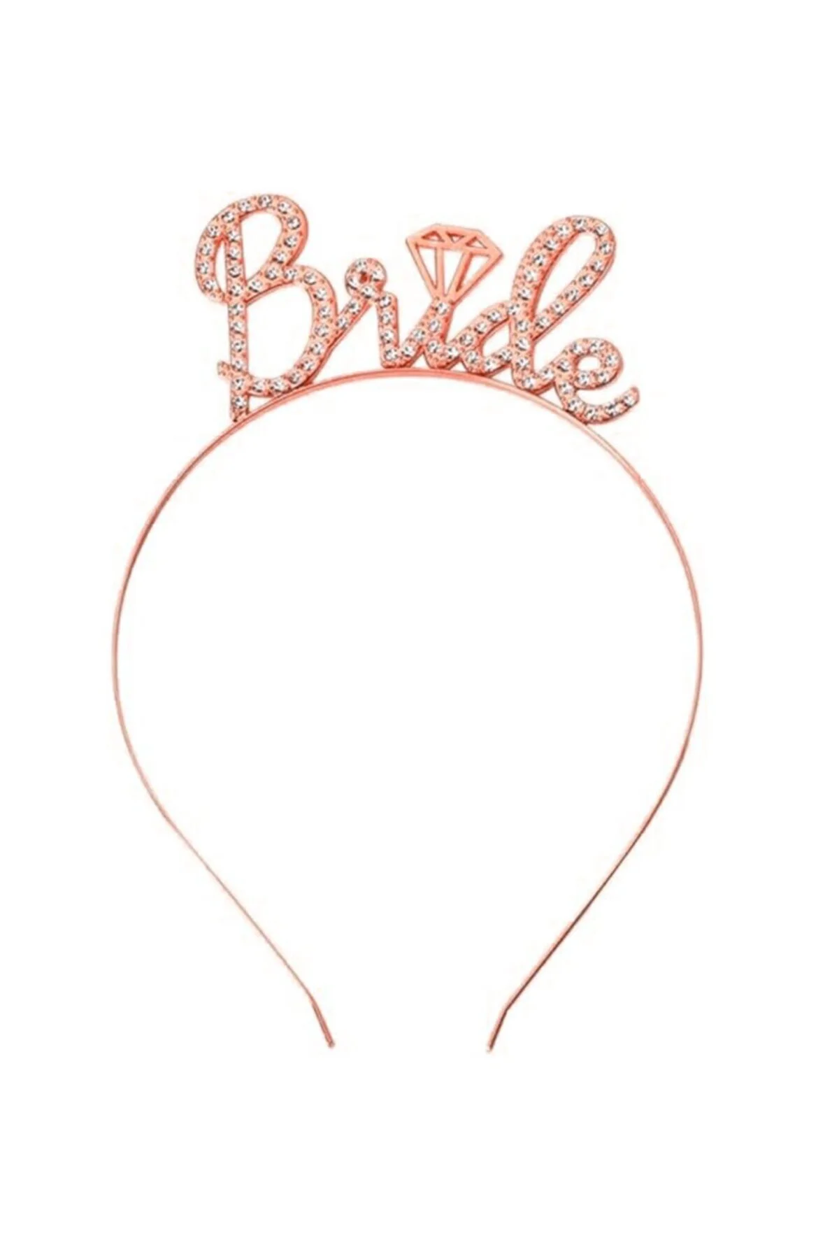 Rose Gold Renkli Taşlı “Bride” Gelin Tacı – El Yazısı Yazı Tipiyle