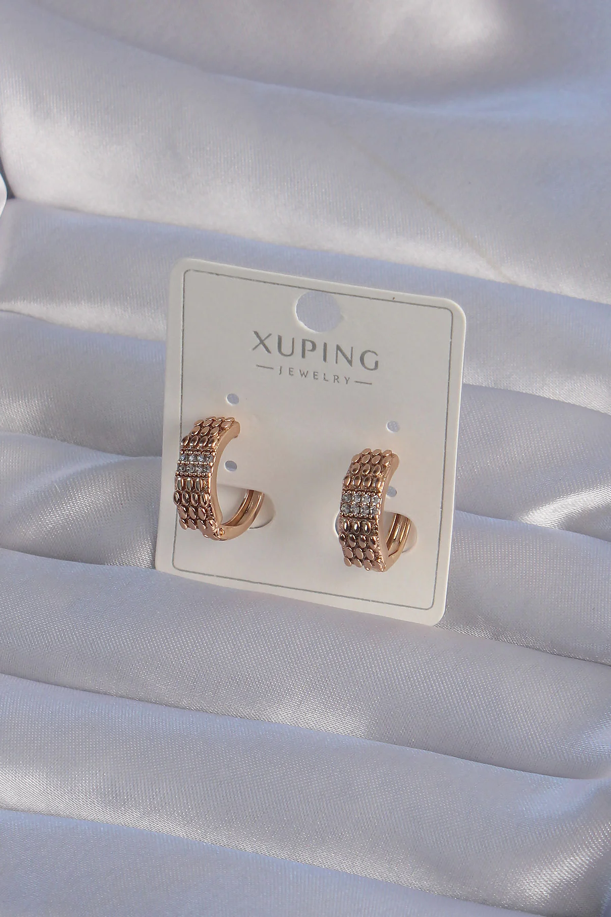 Rose Gold Zirkon Taşlı İşlemeli Halka Küpe - XUPİNG 5886