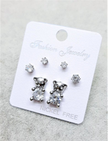 ROSE KAPLAMA ZİRKON TAŞ TEDDY (AYICIK) VİP SERİ 3 ÇİFT KÜPE-VİPKÜ