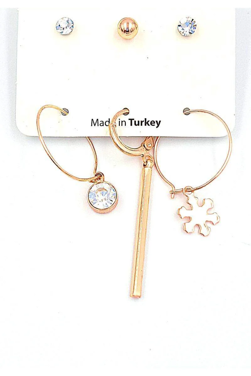 Rose Renk Karışık Çoklu Küpe