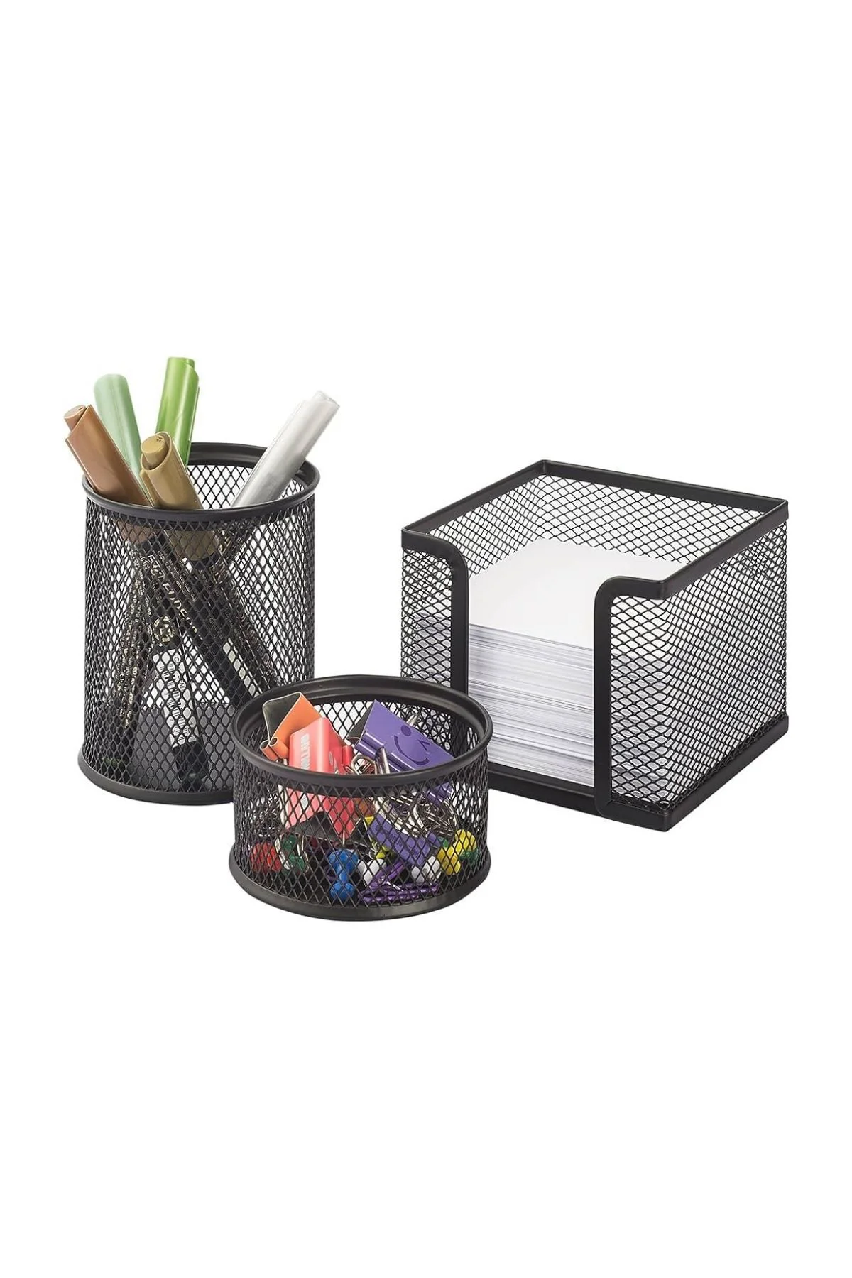 Rot Metal Tel Masa Seti 3 Parça Siyah Masaüstü Kalemlik Fx