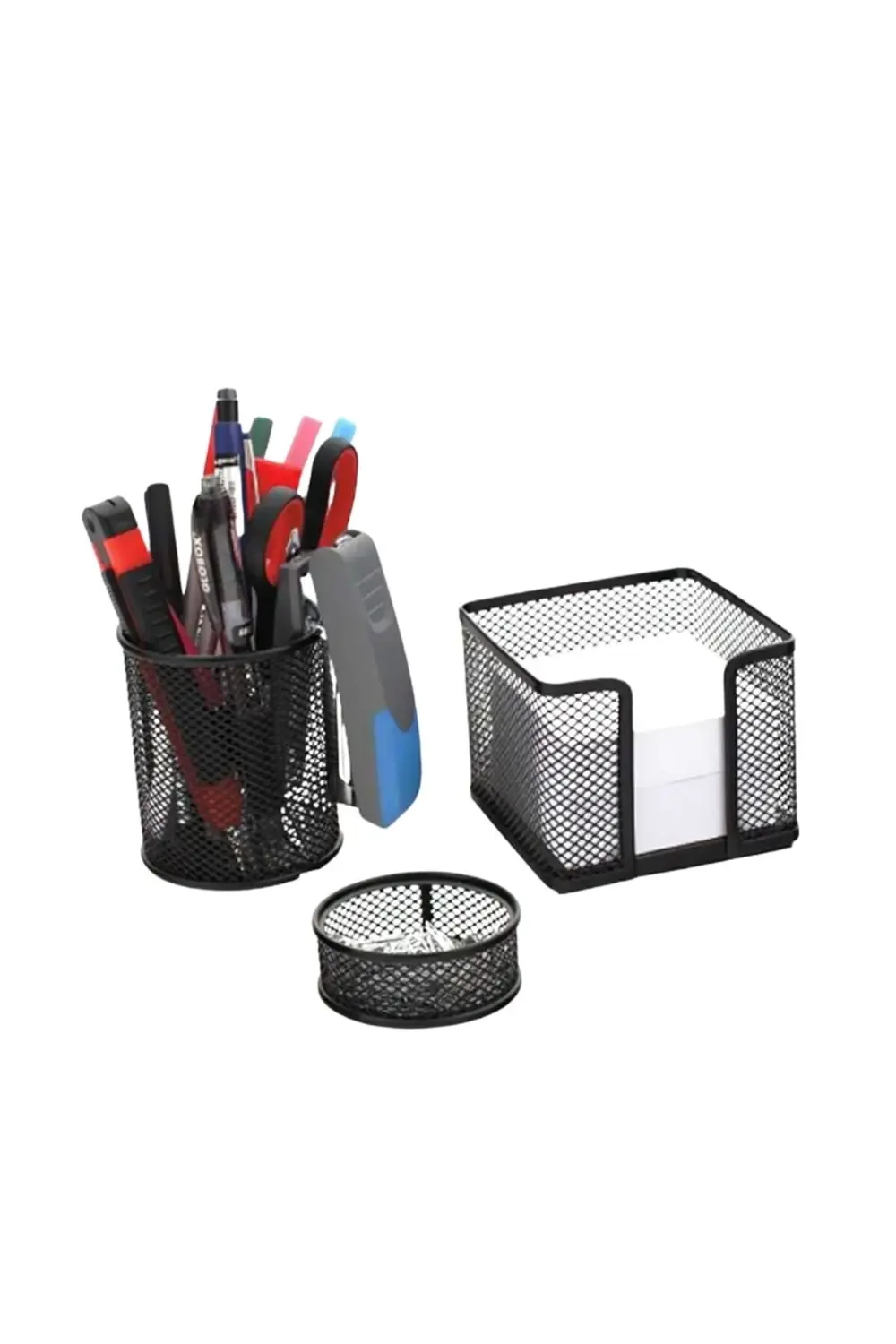 Rot Metal Tel Masa Seti 3 Parça Siyah Masaüstü Kalemlik Fx