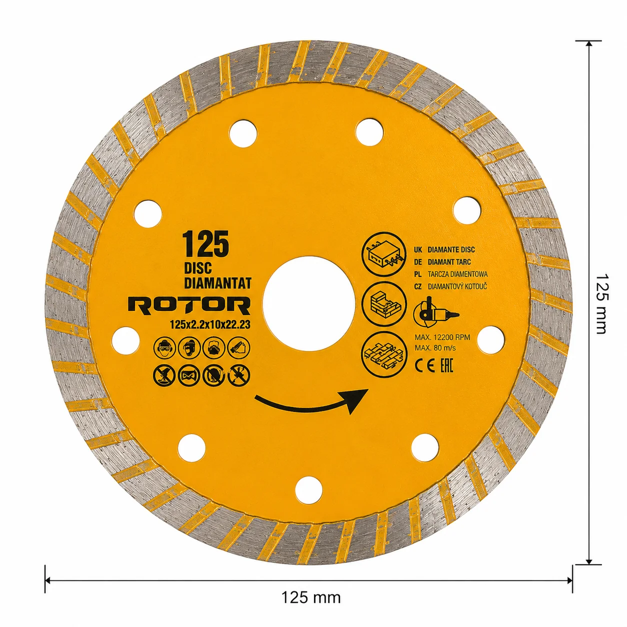 ROTOR Turbo Elmas Kesme Diski 125x2,2x10x22,23 mm – Seramik, Merm ROTOR Turbo Elmas Kesme Diski 125x2,2x10x22,23 mm – Seramik, Merm