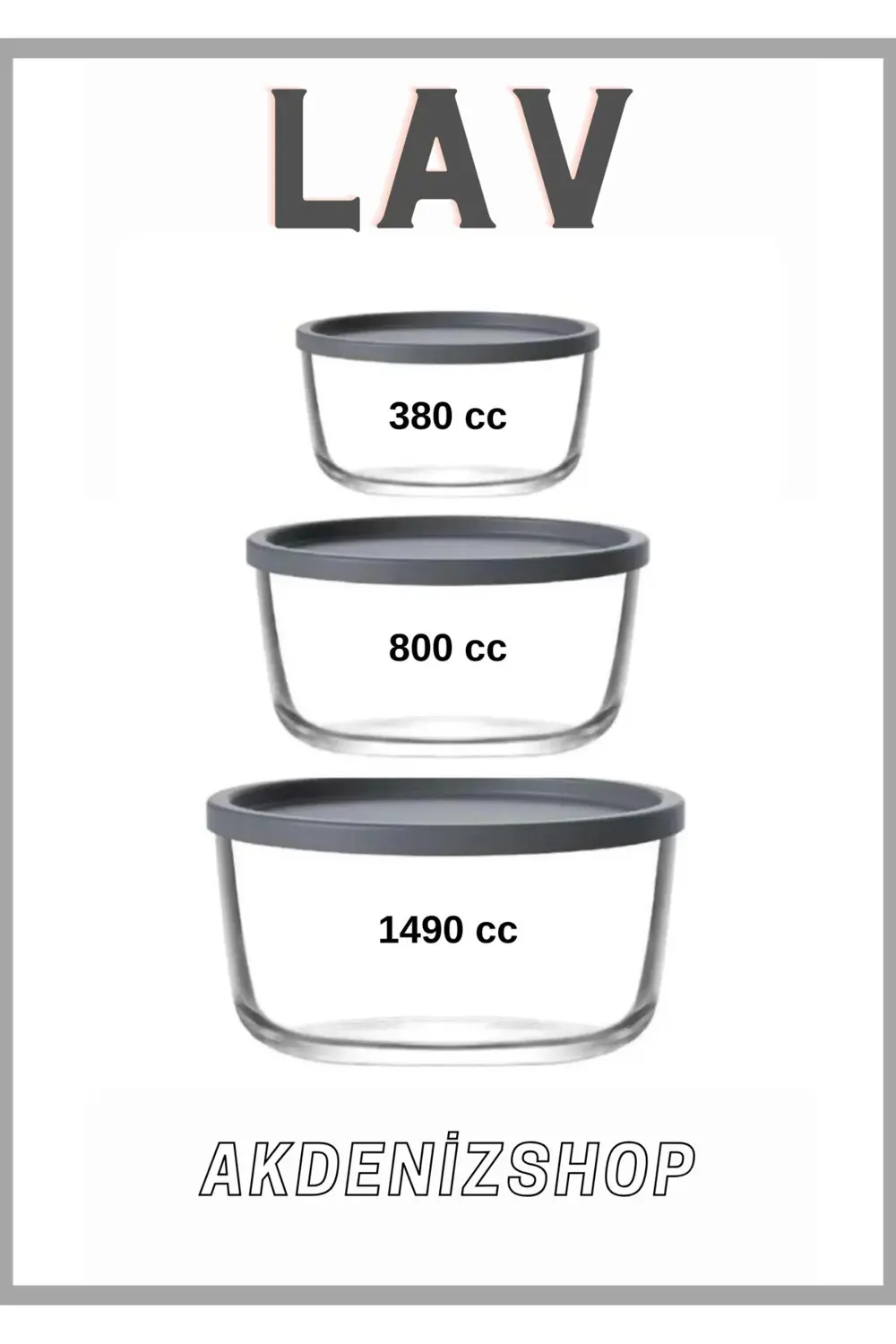 Lav Round Antrasit Saklama Kabı 380-800-1490 Cc 3 Lü Takım