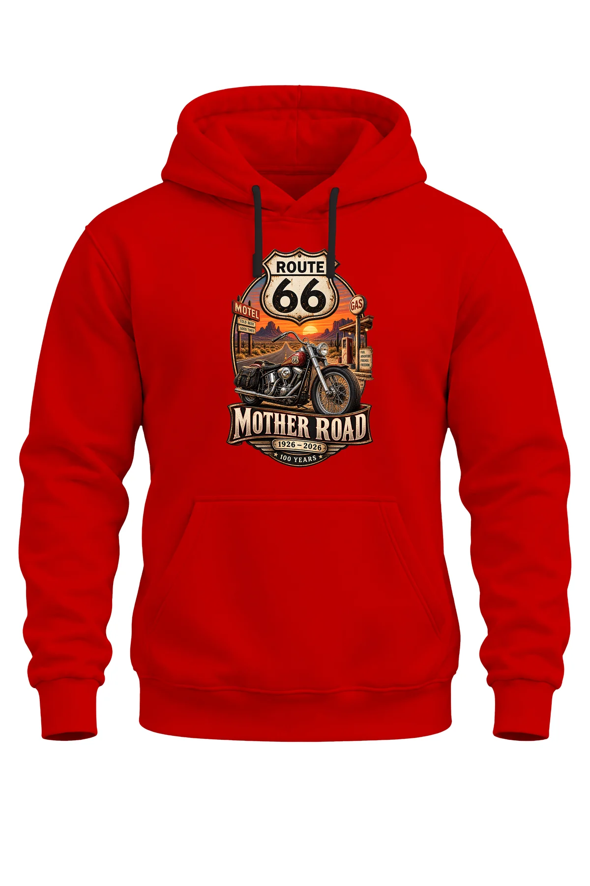 Route 66 Mother Road Motosiklet Baskılı Unisex Regular Kalıp 3 İplik Kalın Kapüşonlu Sweatshirt