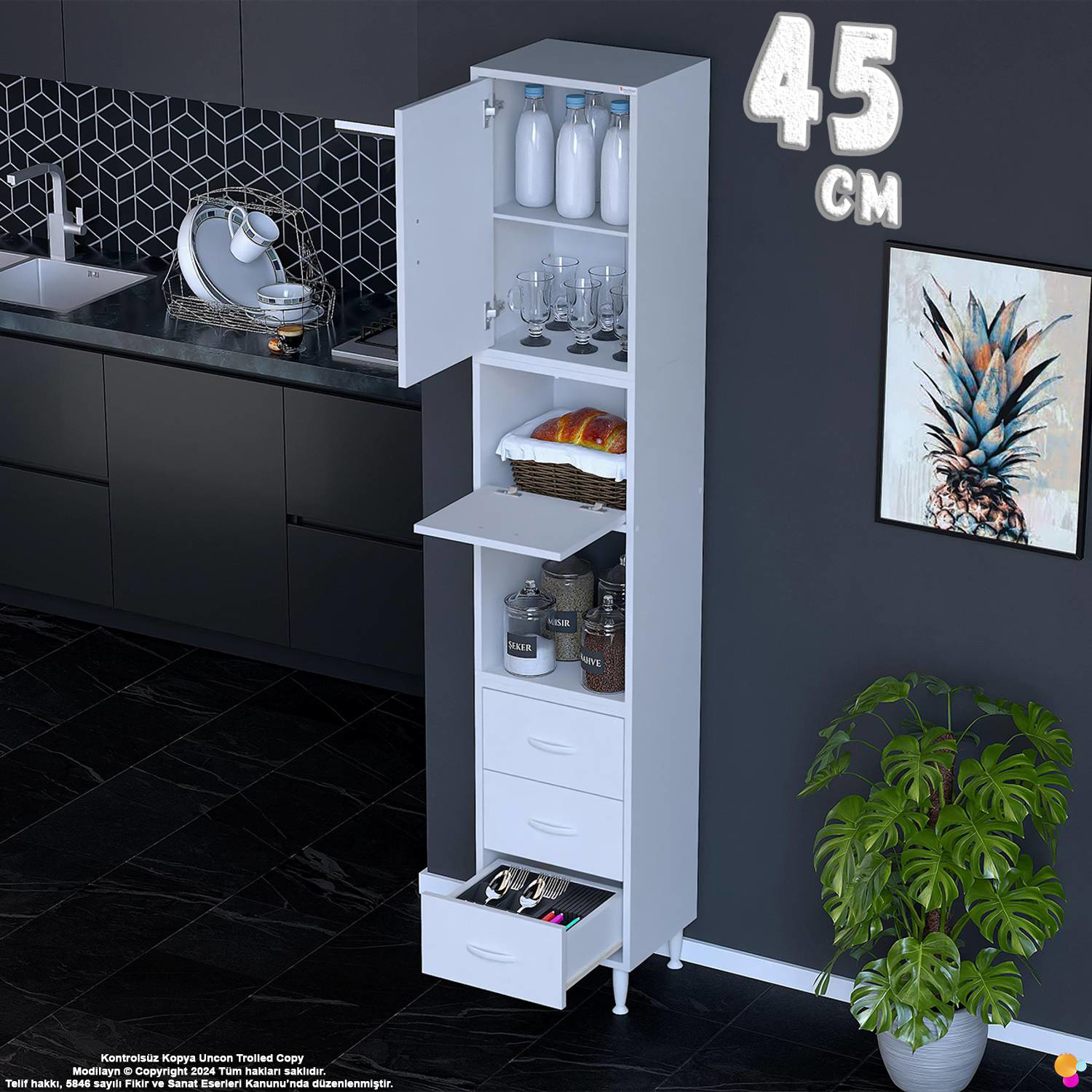 Roven 45 cm 3 Çekmeceli Çok Amaçlı 2 Kapaklı Mutfak Kiler Banyo O Roven 45 cm 3 Çekmeceli Çok Amaçlı 2 Kapaklı Mutfak Kiler Banyo O