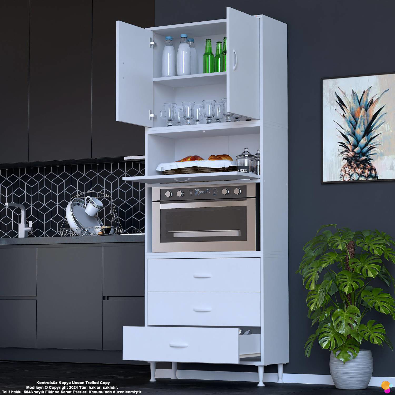 Roven 70 cm Fırın Dolabı Kahve Köşesi Üst Kapaklı 3 Çekmeceli Çok Roven 70 cm Fırın Dolabı Kahve Köşesi Üst Kapaklı 3 Çekmeceli Çok - Görsel 4