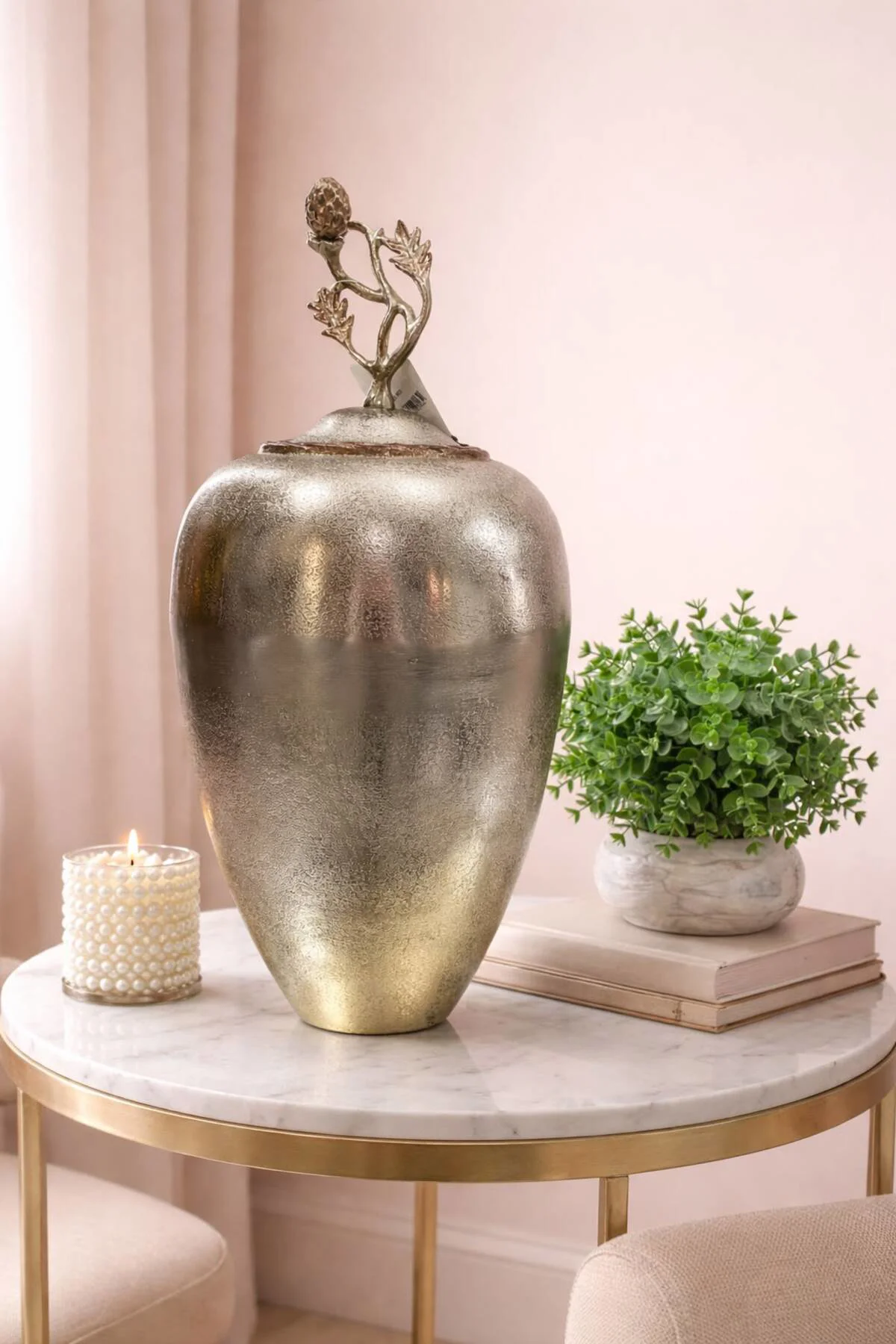 Royal Metal Döküm Kapaklı Küp Vazo 22x40cm Royal Metal Döküm Kapaklı Küp Vazo 22x40cm