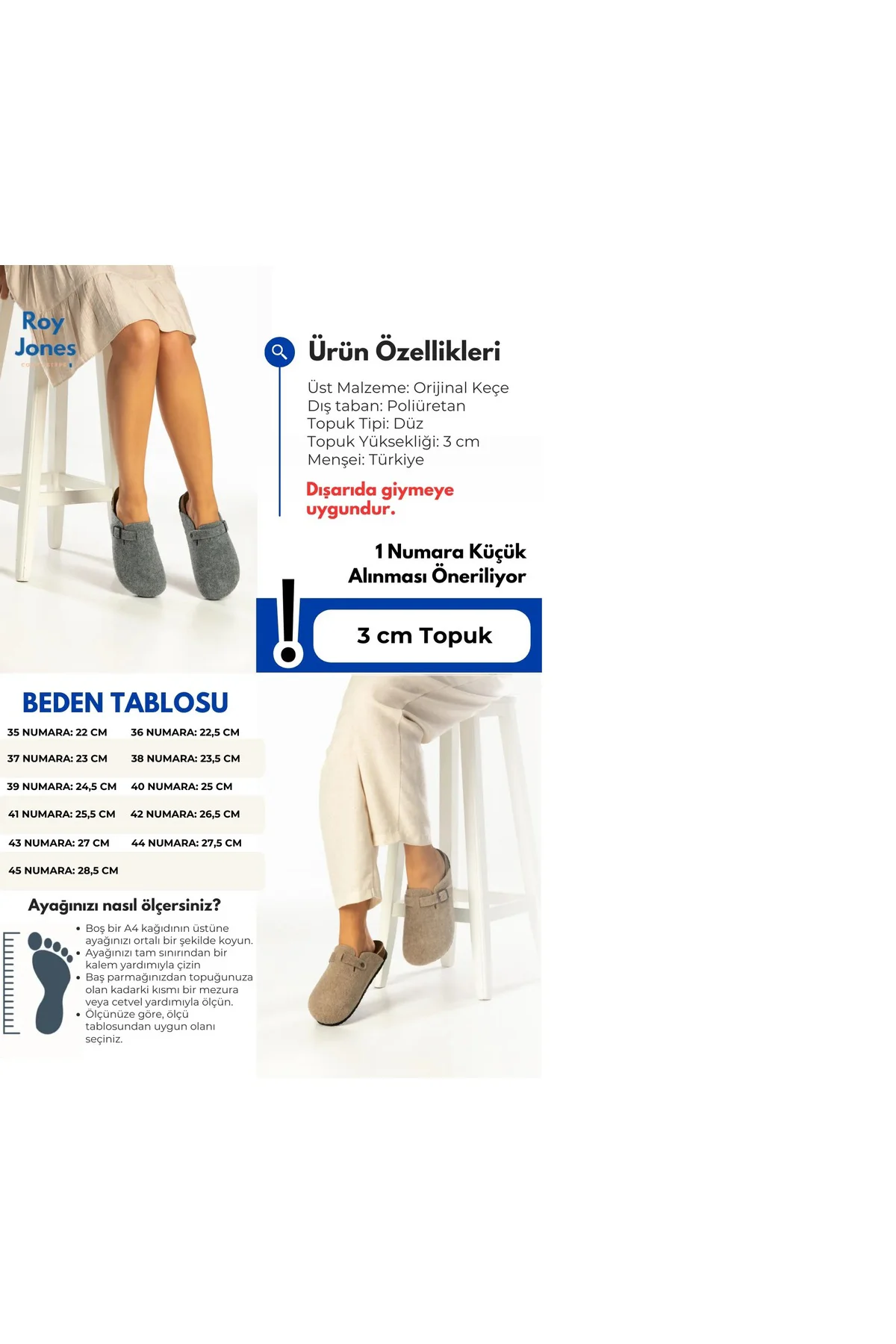 RoyJones Terlik Modelleri Kadın Erkek Unisex Günlük Yün Keçe Ev T