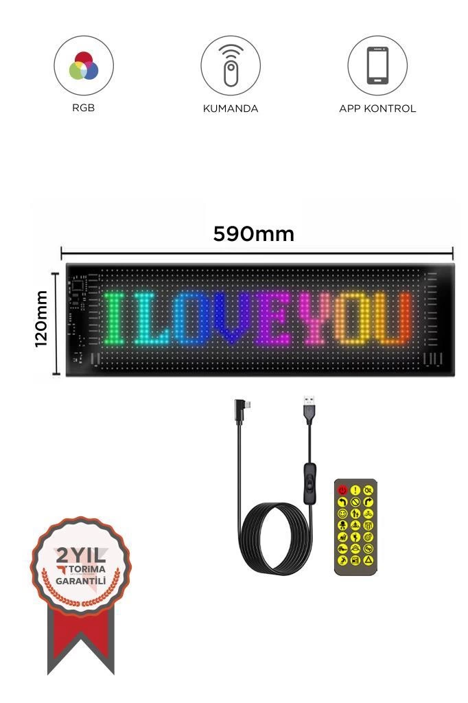 Rp1259 Led Matrix Panel 16x96cm Telefon Kontrollü Kayar Led Anima