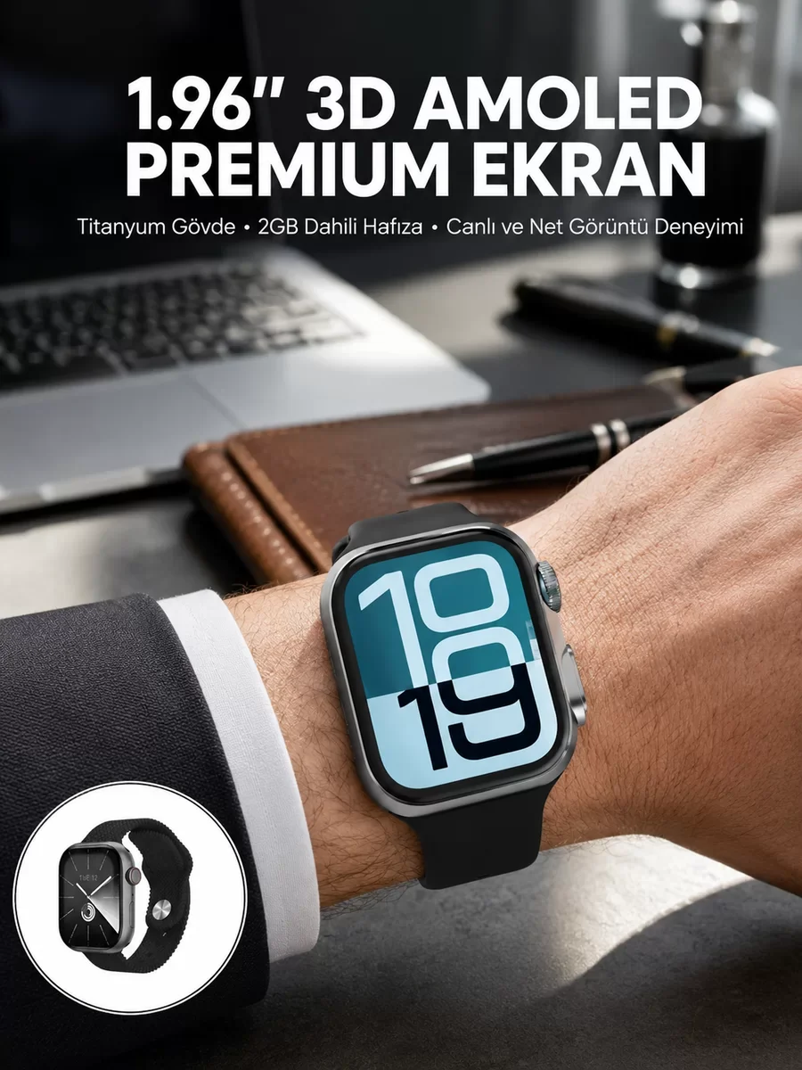 RS12 PRO+ 2025 Akıllı Saat – 1.96" AMOLED Ekran, Nabız Takibi, ChatGPT Desteği ve 300-400mAh Batarya