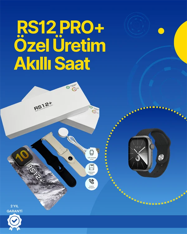 RS12 PRO+ 2025 Serisi Full Ekranlı Akıllı Saat – 2GB Hafıza, Titanyum Kasa, Suya Dayanıklı, Uzun Şarj Süresi Garantili Model