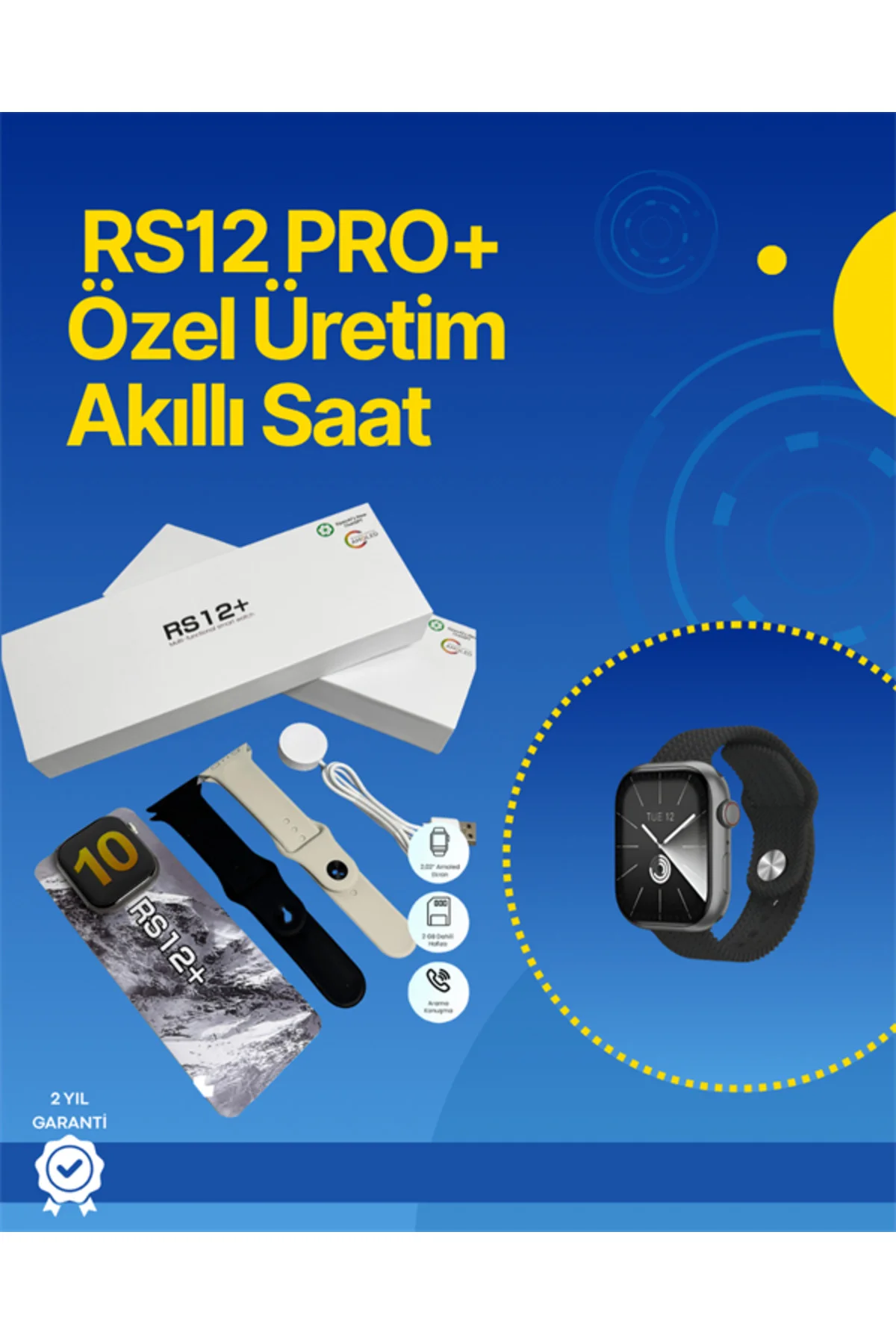 . RS12 PRO+ 2025 Serisi Full Ekranlı Akıllı Saat – 2GB Hafıza, Ti