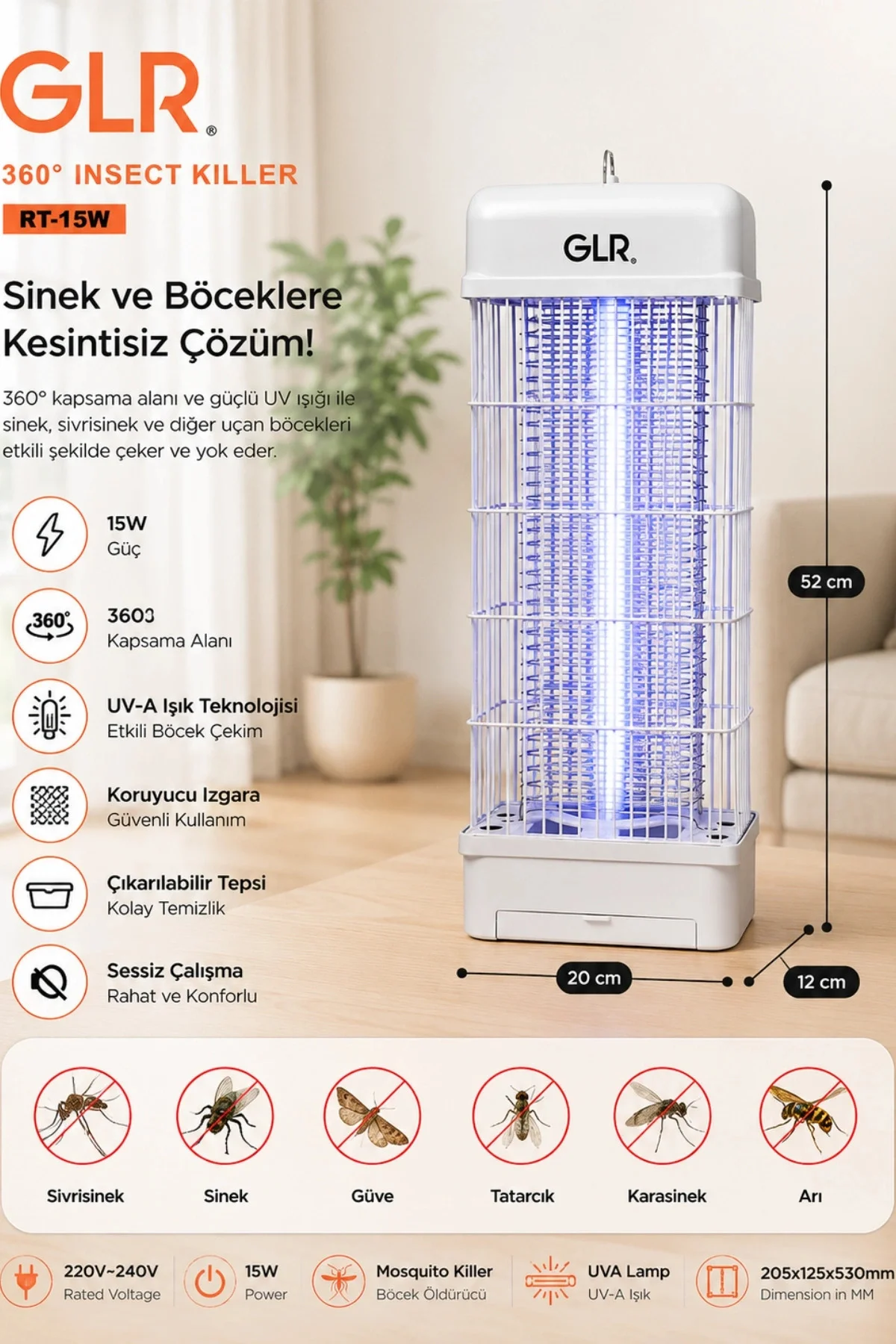 RT-15W Elektrikli Sinek Öldürücü Lamba 15W 2500V Yüksek Voltaj (5 RT-15W Elektrikli Sinek Öldürücü Lamba 15W 2500V Yüksek Voltaj (5