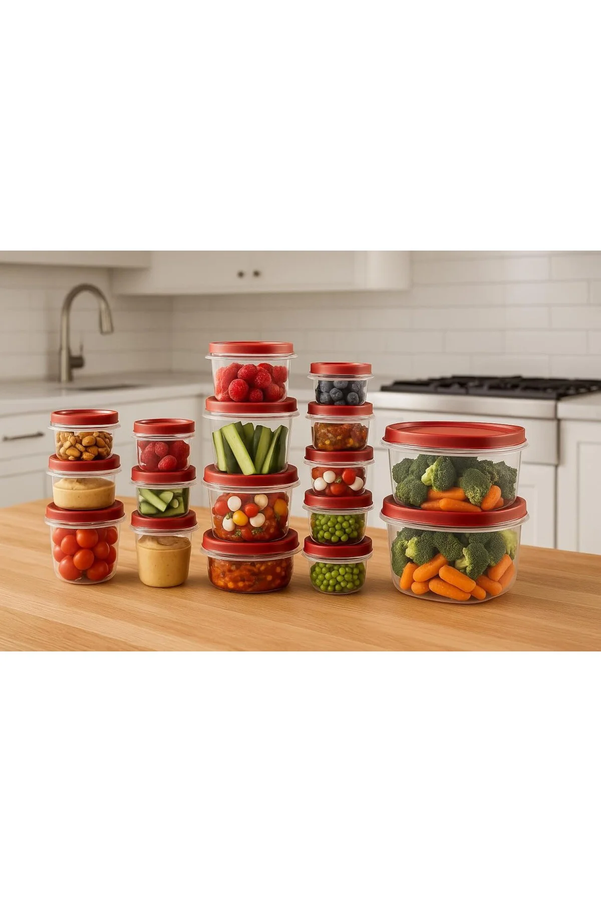 Rubbermaid Easy Find Lids 38 Parça Saklama Kabı Seti – Kırmızı Kapaklı, BPA Free, Mikrodalg