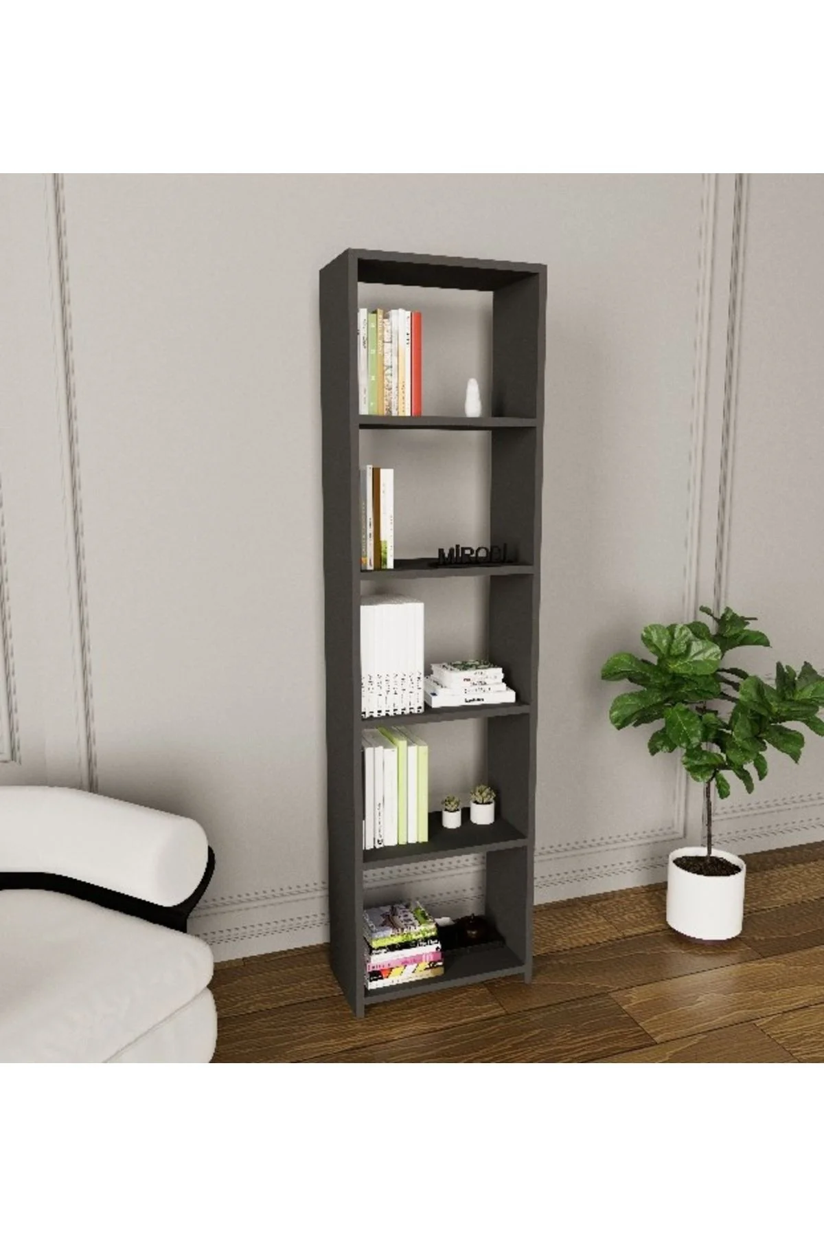 Rubik 5 Raflı 40 Cm Dekoratif Kitaplık Çam Kitaplık Ofis Kitaplığ